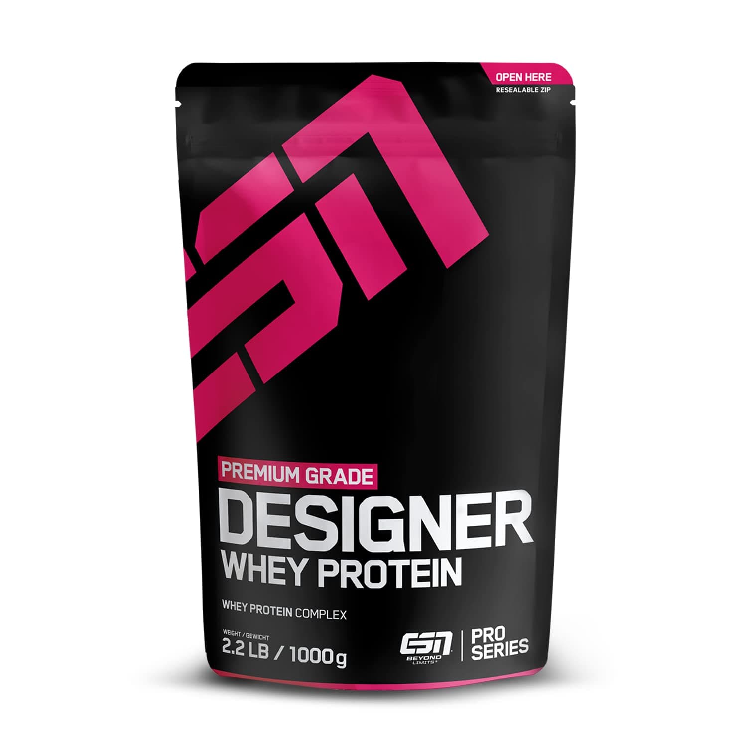 ESN Designer Whey Protein Powder, Fresa, 1 kg, hasta 23 g de proteína por porción, ideal para desarrollar y mantener la masa muscular - made in Germany