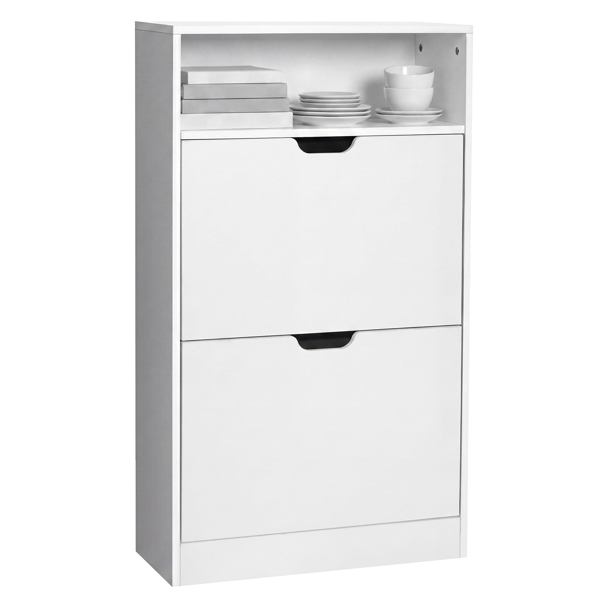 VASAGLE Custos Colección - Armario para Zapatos con 2 Solapas, Zapatero con Estante Abierto, Chapa de Melamina, Fácil de Limpiar, 60 x 24 x 102 cm, Blanco LBC040W01V3