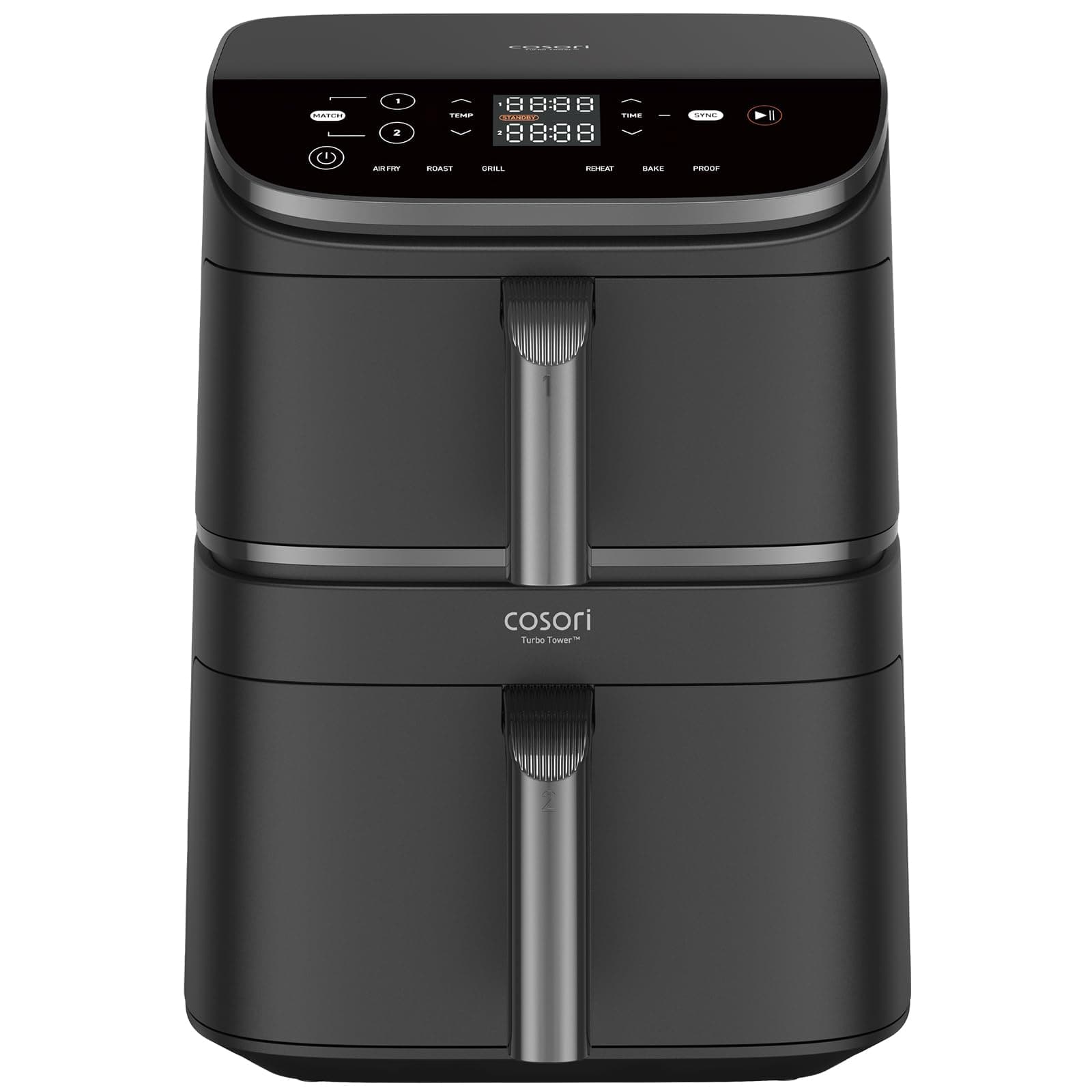 Cosori Air Fryer Turbo Tower Grande 10,8 Litros, Freidora de Aire con Doble Cesta Vertical para Ahorrar Espacio, Airfryer de Turbo Blaze, Multifunción 6 en 1, Recetas en App, Fácil de Limpiar, 2630W