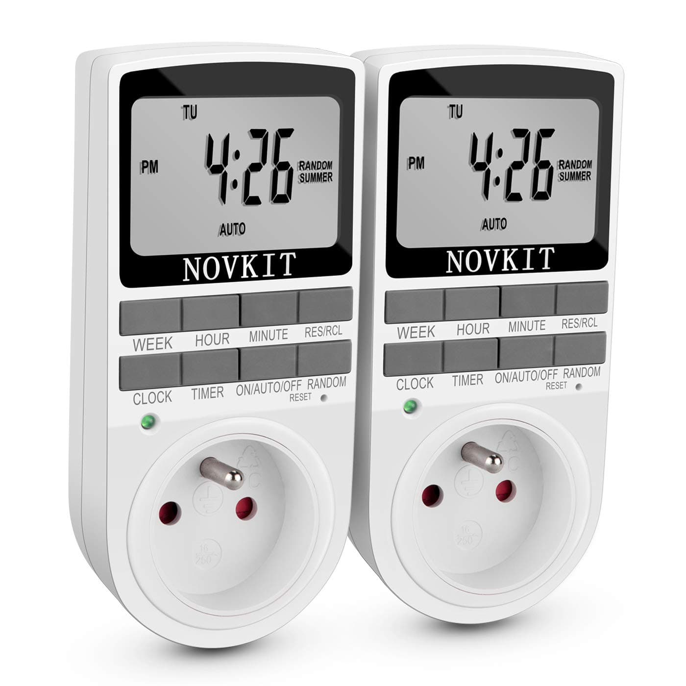 NOVKIT Programmateur Prise Électrique et Digitale, Minuterie Prise Numérique à 10 Programmes Journaliers Hebdomadaires avec Mode Anti-vol et Grand LCD écran, Économiser Électricité (Paquet de 2)