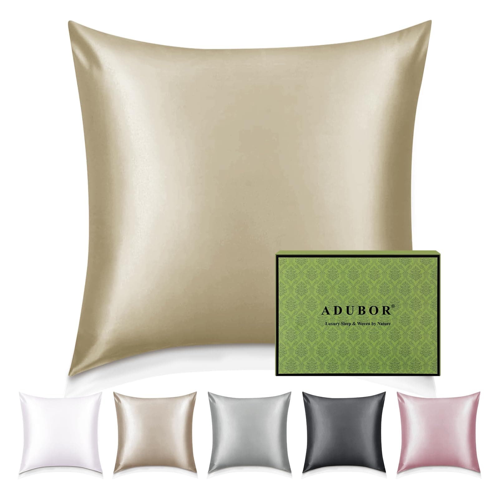 Adubor Taie Oreiller 100% Soie, 22 Momme Soie de Mûrier, Grade 6A, Taie d'oreiller Soie pour la Santé des Cheveux et de la Peau, avec Fermeture Éclair Dissimulée (60 × 60cm, Abricot, 1 pièce)