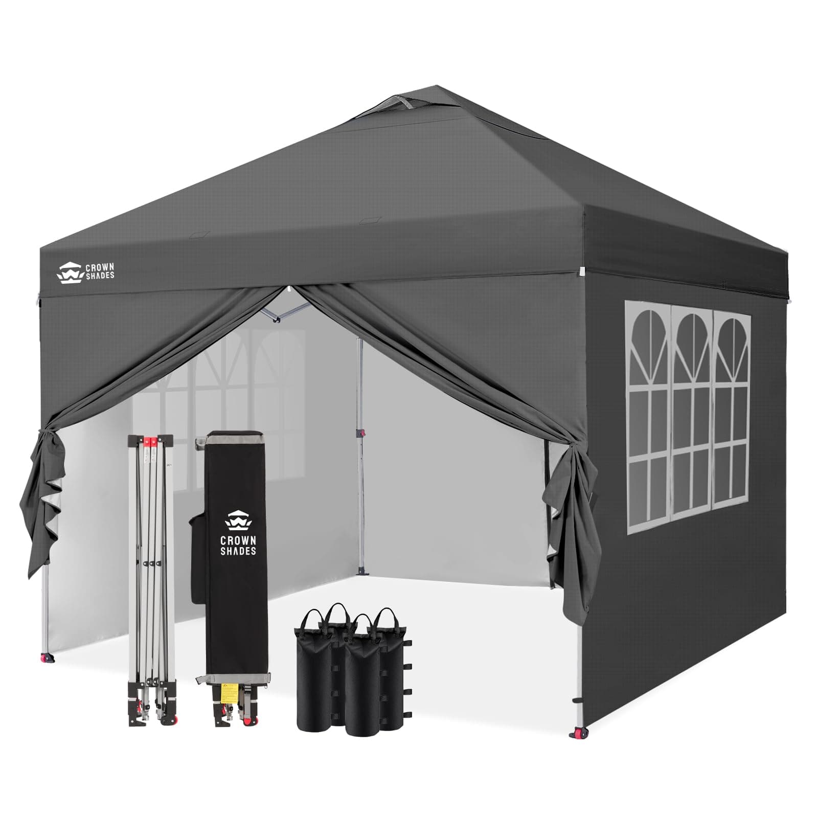 CROWN SHADES Tonnelle Pliante 3x3 Imperméable, Barnum Pliant de Jardin Exterieur, Pop-Up Gazebo avec Sac de Rangement, UPF 50+, avec 4 Parois Latérales Amovible, 4 Sac de Sable, Gris