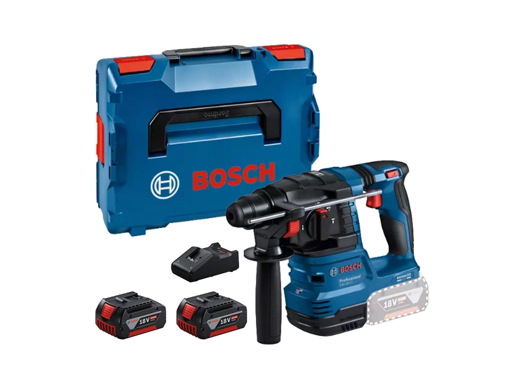 Bosch Professional 18V System perforateur sans-fil GBH 18V-22 (SDS plus, idéal pour percer des trous de 6 à 10 mm, avec 2 batteries de 4,0 Ah, chargeur rapide GAL 18V-40, L-BOXX)