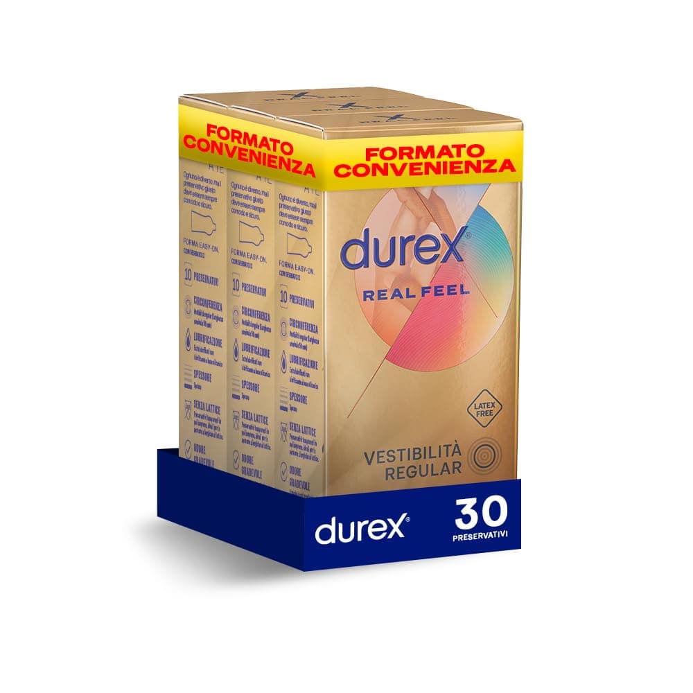 Durex Real Feel, Preservativi Senza Lattice, Vestibilità Regular, 30 Profilattici