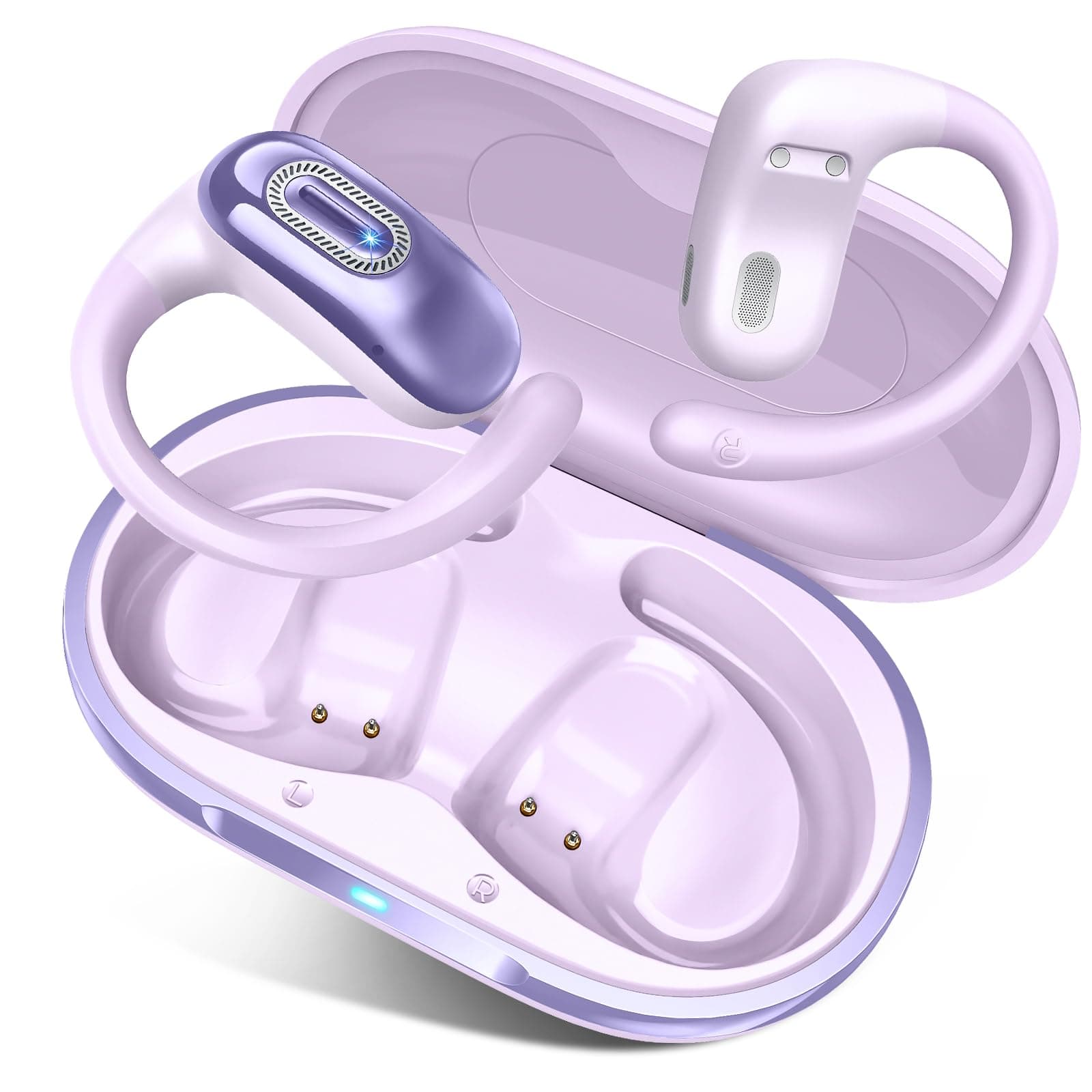 Cuffie Open Ear,Cuffie Bluetooth Sport 5.4, 50 Ore, Auricolari Wireless con Ganci, Stereo HD, Auricolare Confortevole, Controllo Tattile, Impermeabili IPX7, Auricolari Running per Corsa Ciclismo,Viola