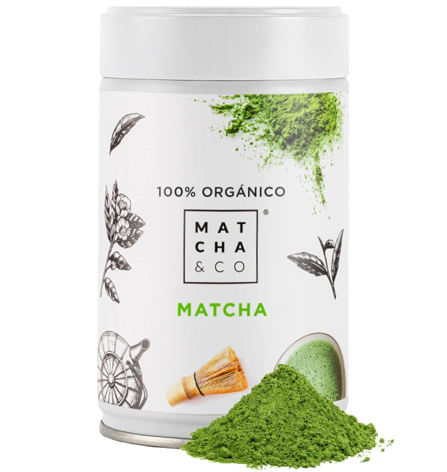 Matcha & CO Té Matcha Original 100% Ecológico, Grado Ceremonial, en Polvo Orgánico de Japón, Orgánico, 100% Natural, Té Verde, 80G - Matcha & CO