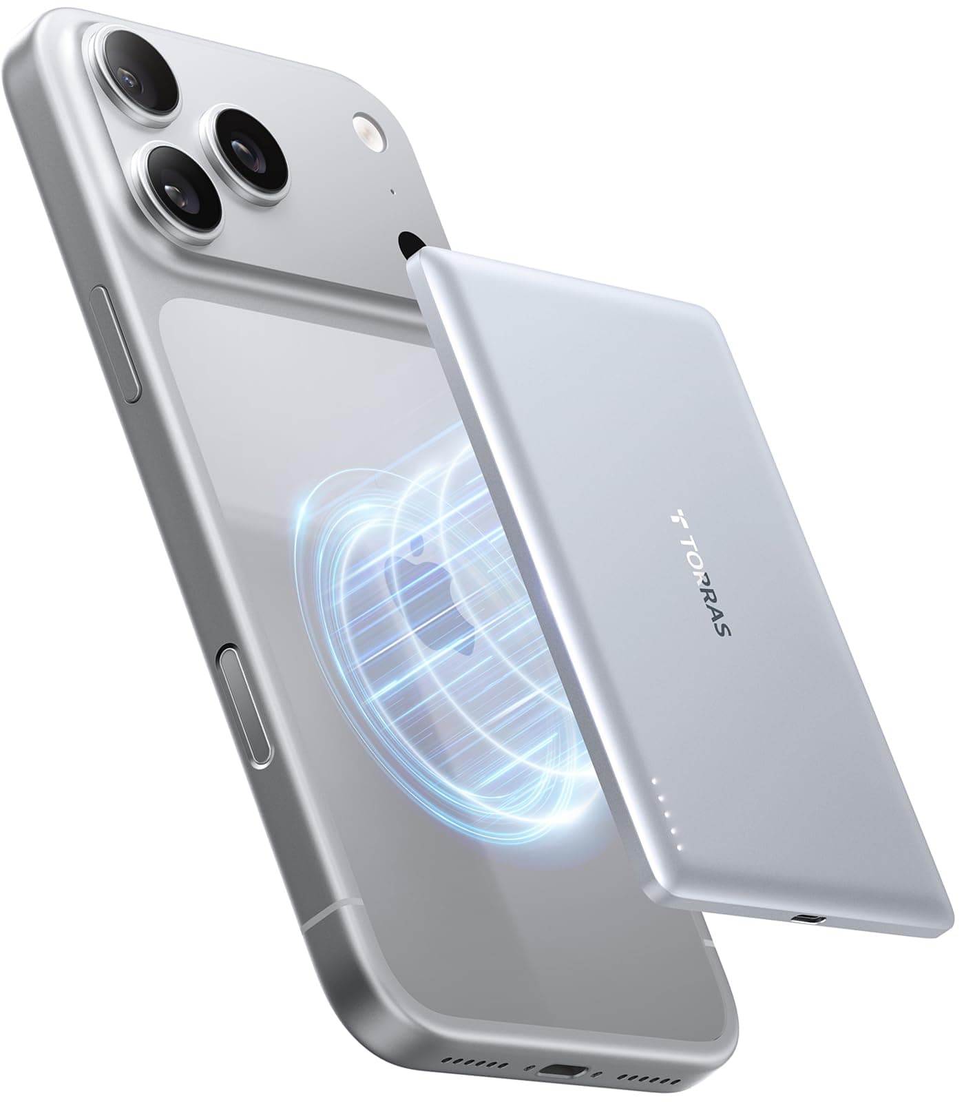 TORRAS MiniMag Ultra Slim Powerbank für Magsafe, 18W Schnellladen 5000mAh Magnetische Powerbank Klein, Wireless Externe Akkupack mit USB-C-Kabel für iPhone 17 Pro Max/Air/16/15/14/13/12, Silber Titan.