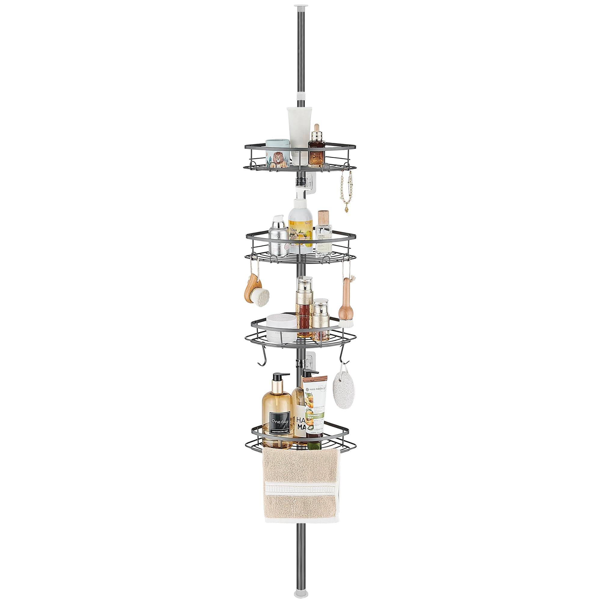 DUFU Estantería Telescopica Baño Acero Inoxidable Sin Taladro Antideslizante y Estable Apto para Bañera y Baño con 4 Esquinero Ducha Altura Ajustable 85-325cm Gris