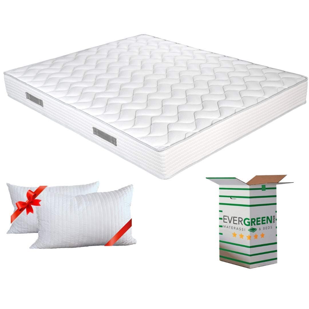 EVERGREENWEB - Materasso Matrimoniale 165x190 in Waterfoam Alto 20 cm con 2 CUSCINI Memory Foam GRATIS, Ortopedico con DISPOSITIVO MEDICO, Rivestimento Effetto MASSAGGIANTE Antiacaro, per Reti e Letti