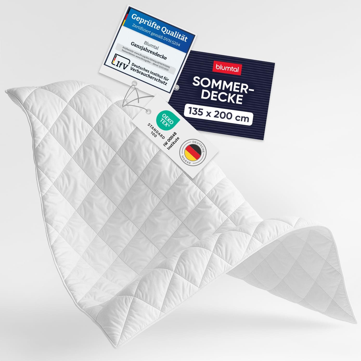 Blumtal Sommerdecke 135x200 cm - Oeko-TEX zertifizierte Sommerdecke 135x200 cm - leichte Decke Sommer weich - Steppbettdecke waschbar 95 °C - Füllmenge 150 GSM - mit Eckhalterung
