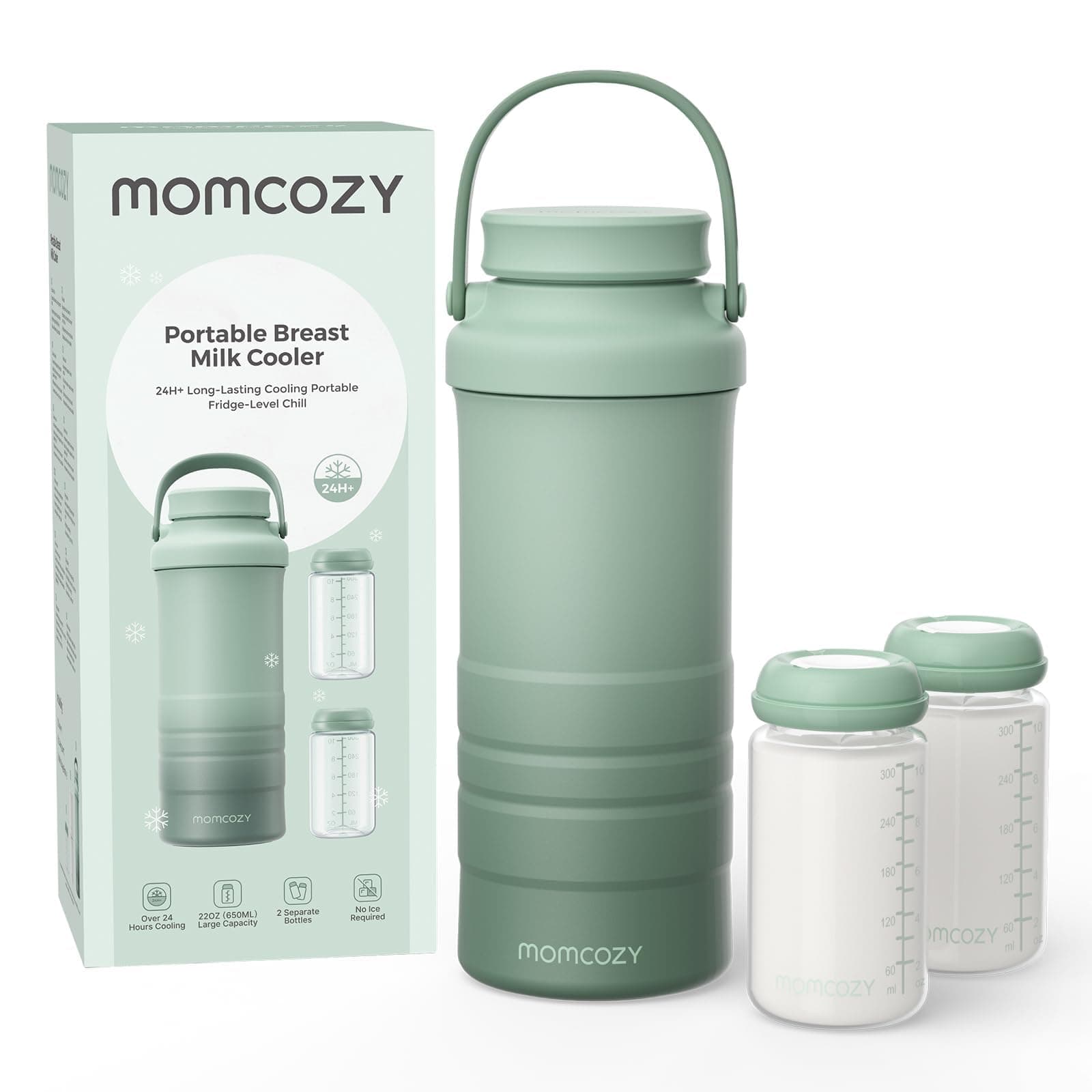 Momcozy Enfriador de leche materna portátil al aire libre (628 ml), enfriamiento total de 360° durante 24 horas, enfriador de leche materna de viaje grande con 2 botellas para almacenamiento