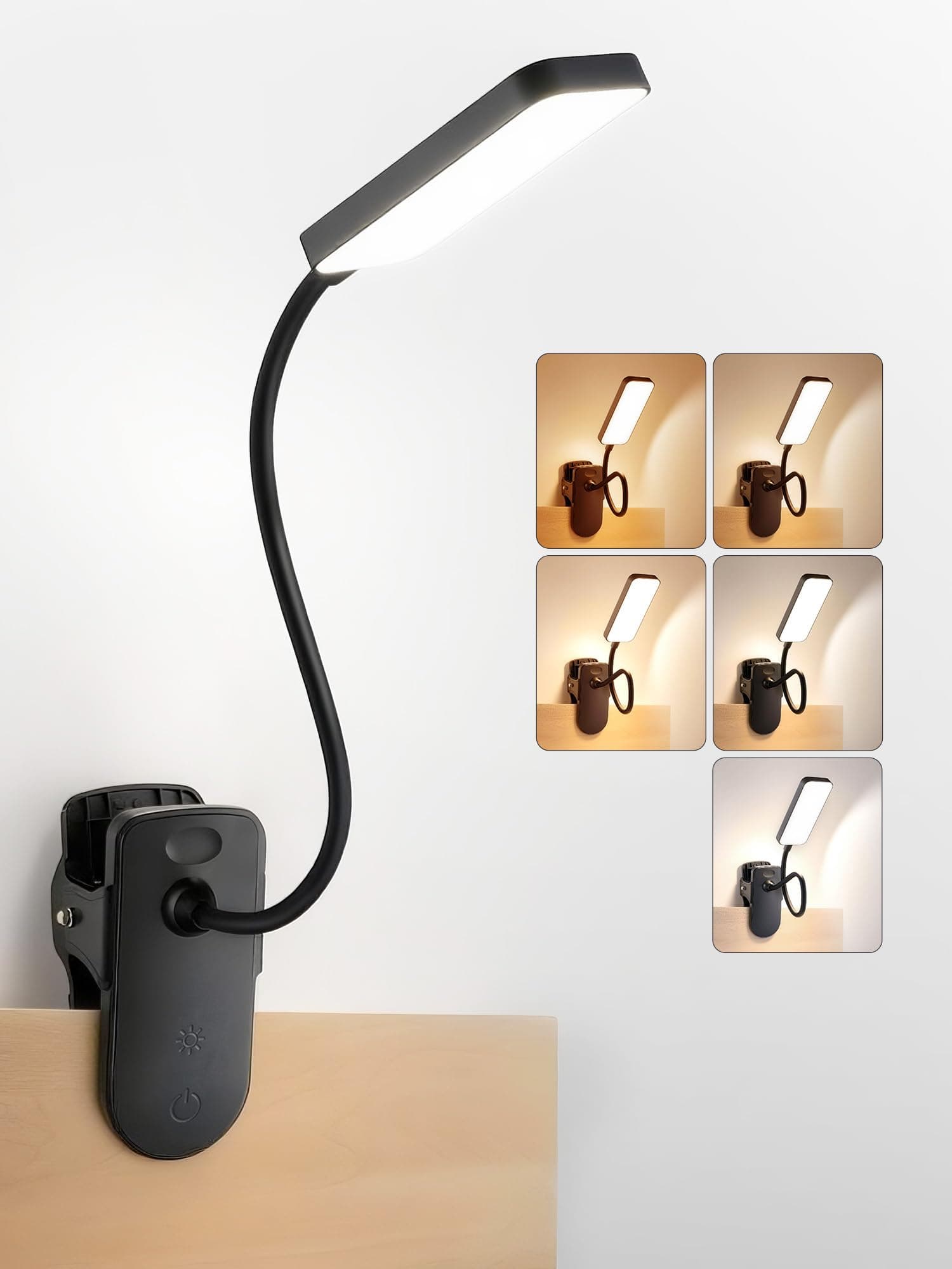 Lampe de Lecture,9 Niveaux de Luminosité+5 Couleur Lampe de Bureau Sans Fil | 4000mAh Lampe LED Rechargeable, 450 Lumens Lampe Pince,Flexible à 360° Lampe de Chevet Sans Fil, Pour Lire au Lit/Table/Livre