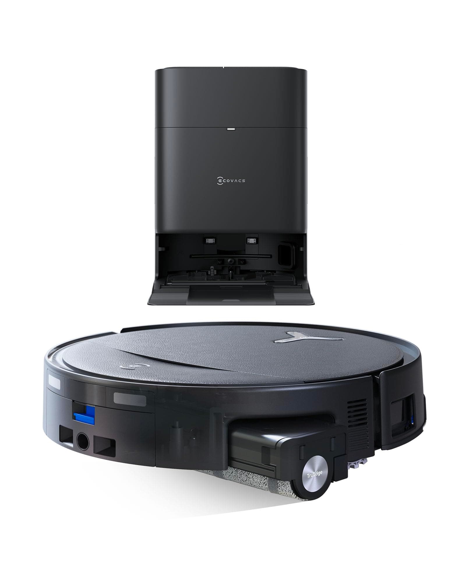 ECOVACS DEEBOT T80S Omni Robot Aspirador y Mopa, 24 800 Pa, OZMO Roller 2.0, Tecnología ZeroTangle 3.0, Mecanismo Triple Lift, Lav Mopa con Agua Cal a 40-75 °C, Secado Aire Cal, Negro