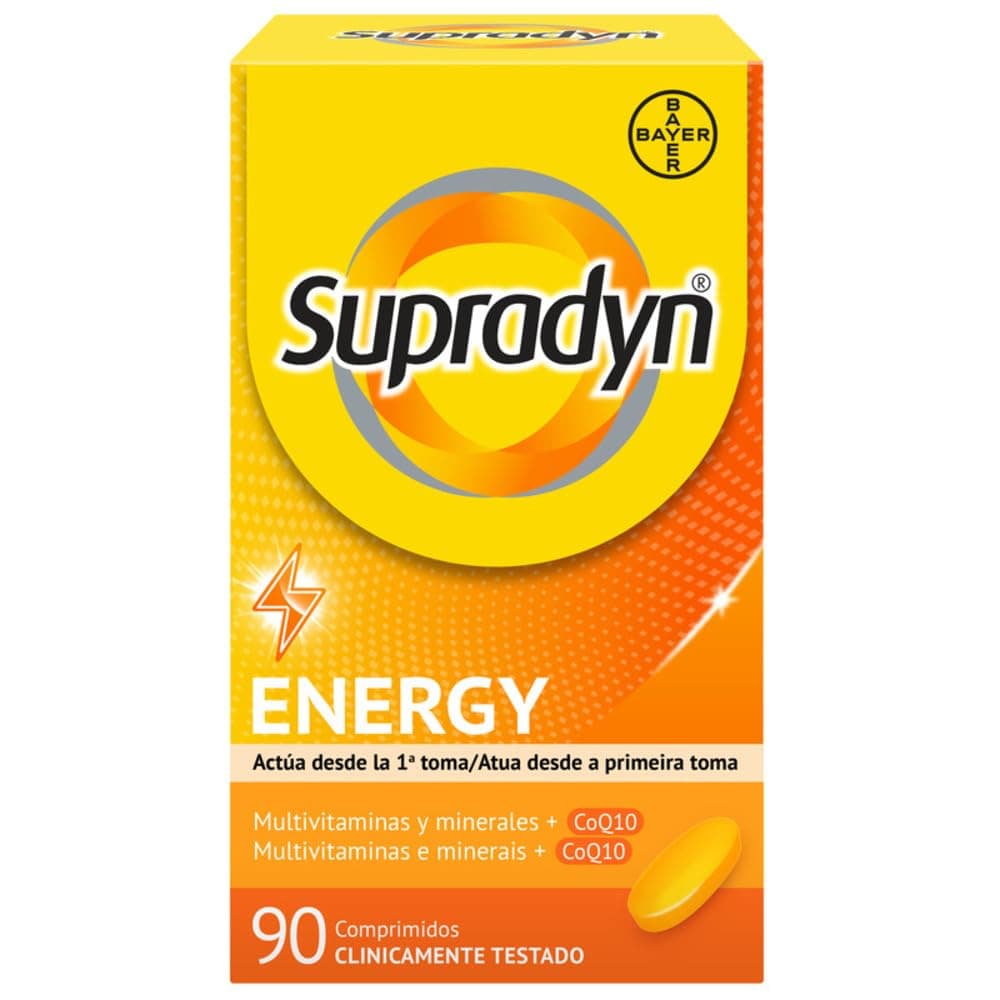 Supradyn - Multivitaminas, Energy, 90 comprimidos, 3 Meses de Suministro, Complejo Vitaminico completo, Vitamina B12, B6, Coenzima q10, Sin Gluten y Sin Lactosa, Unisex