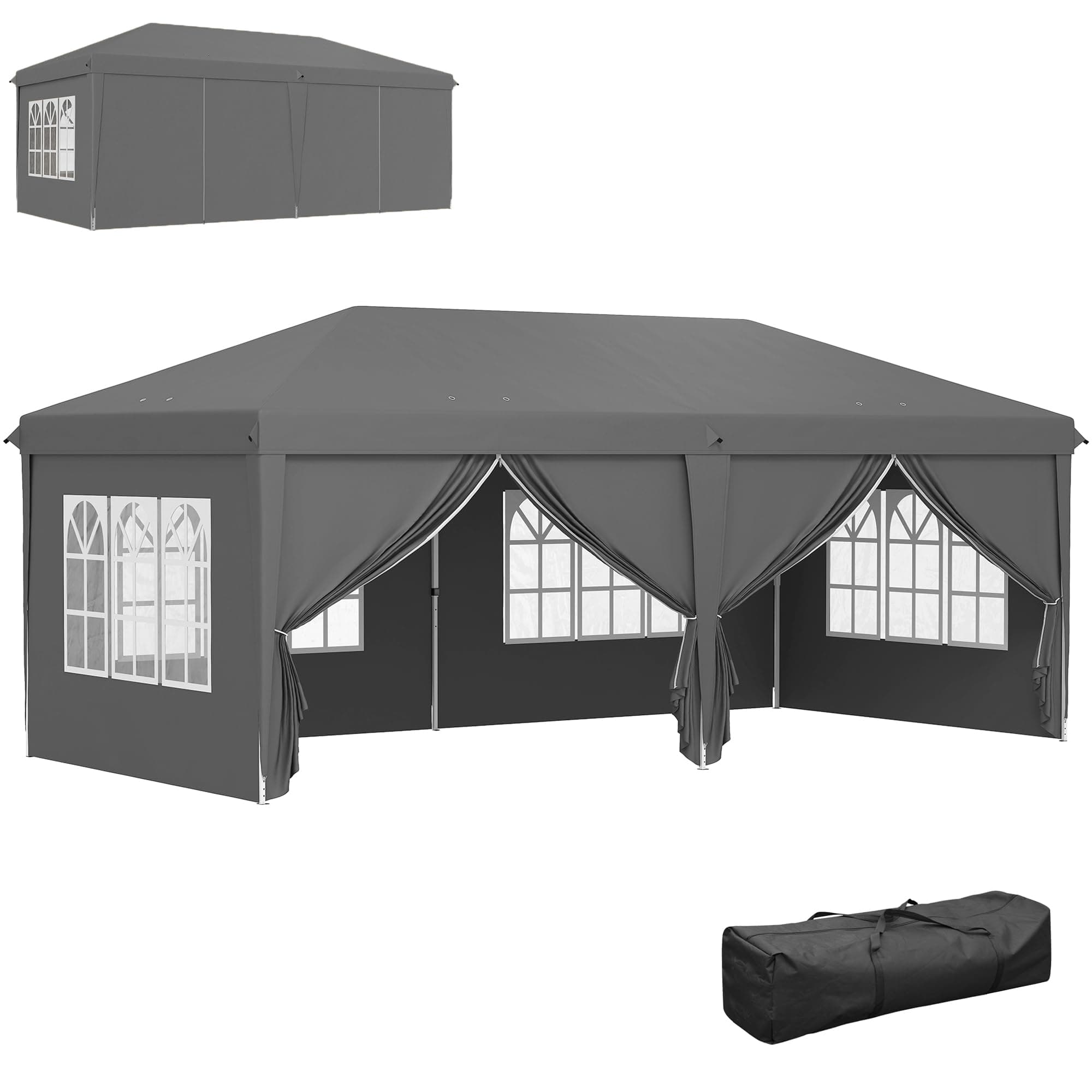 Outsunny Tonnelle de Jardin 3x6m Barnum Pliant avec Côtés Amovibles - Tente de Réception Structure en Acier Renforcée - Abri de Jardin Pop-up pour Mariage, Fête et Marché, Sac de Transport, Gris Foncé