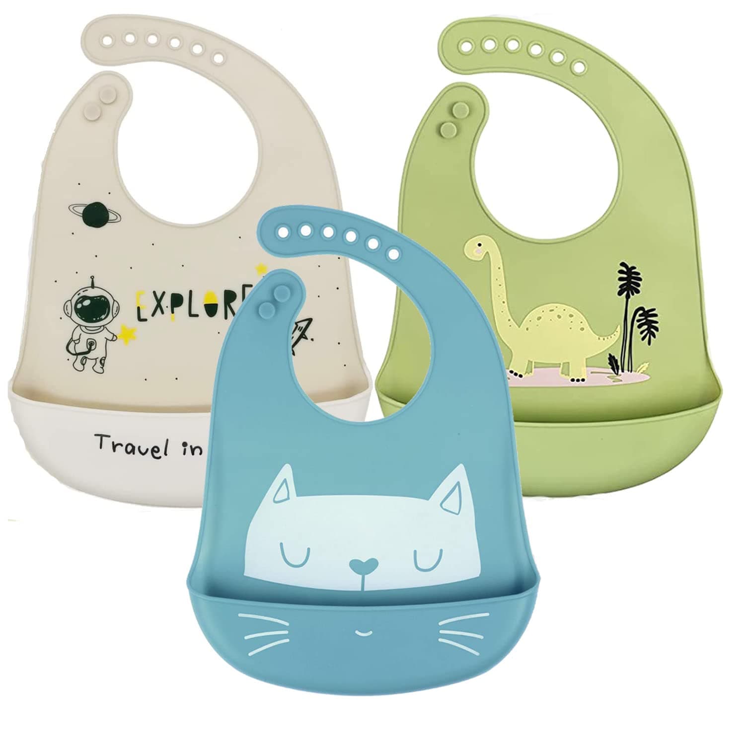 SLOSH Bavaglino Silicone Impermeabile con Tasca Raccoglipappa de 6 Meses a 6 Años Bavaglini Pappa Morbido Lavabile Bambini