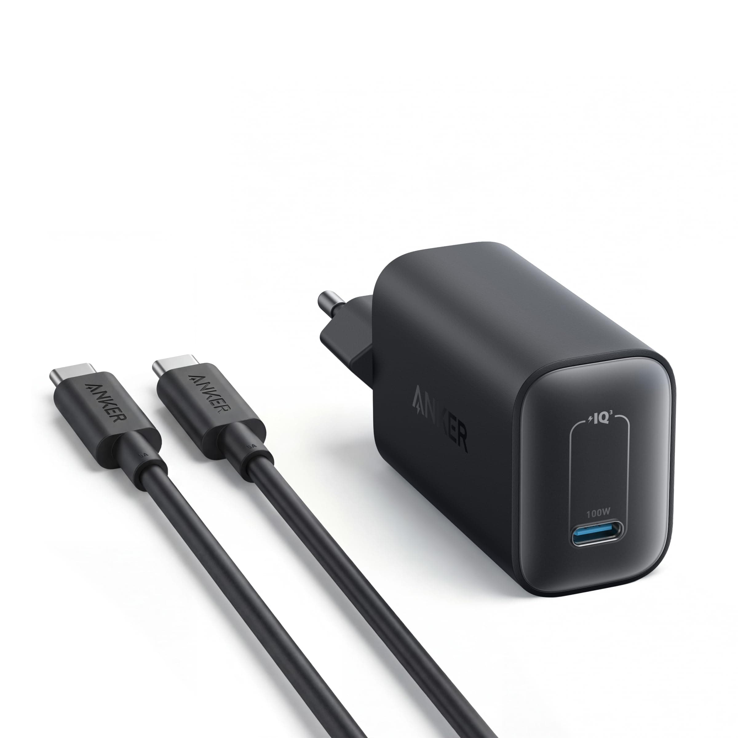 Anker Nano 100W Ladegerät, 100W MacBook Ladegerät, Netzteil für MacBook, iPad, iPhone 17/16, Galaxy, und alle USB-C Geräte, 1,8m USB-C Kabel inklusive (Schwarz)