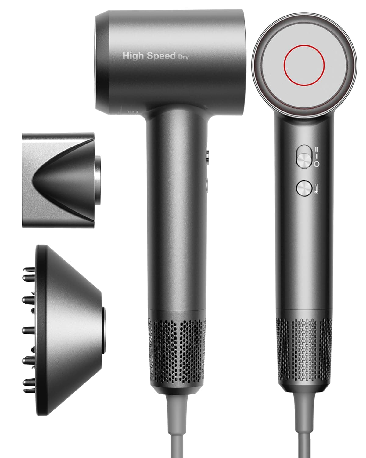 Bannilu Secador de Pelo Iónico de Alta Velocidad, Ligero, Motor Sin Escobillas 160.000 RPM, Secado Rápido, Anti Encrespamiento, Bajo Ruido, con Difusor y Boquilla, Enchufe UE (Gris Plata)