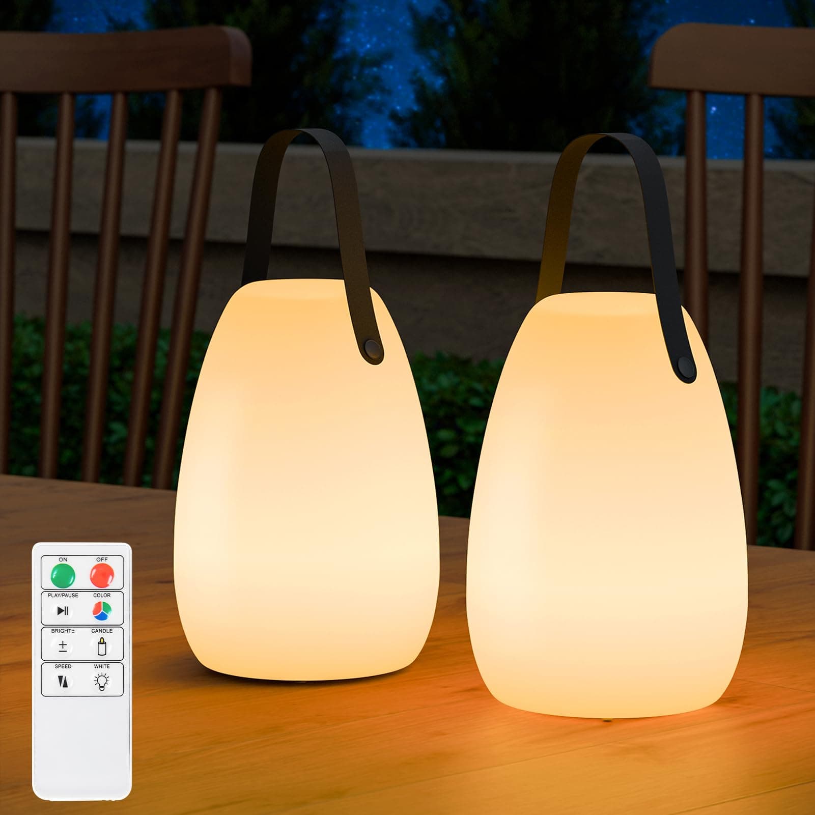 RWWR Lot de 2 lampes LED d'extérieur - Petite lampe de table sans fil - 8 couleurs - Lampe de table à intensité variable avec télécommande IP44 - Pour camping, jardin, balcon, terrasse (poignée de