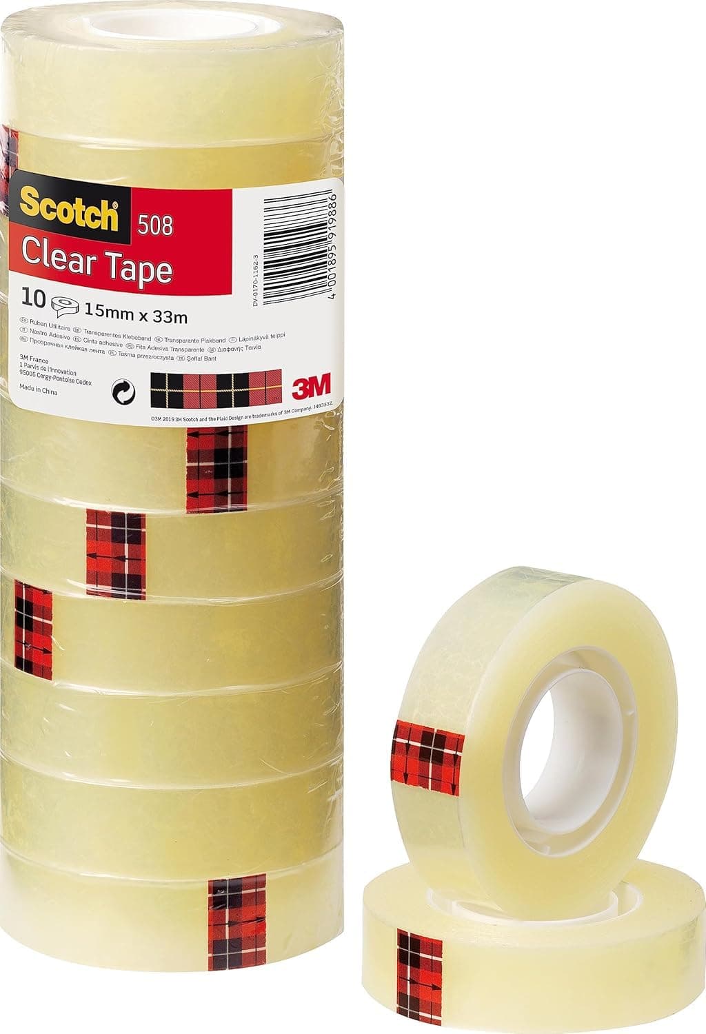 Scotch Nastro Adesivo Trasparente - 10 Rotoli (15 mm x 33 m) - Nastro Multiuso Forte e Duraturo per Casa, Ufficio e Scuola