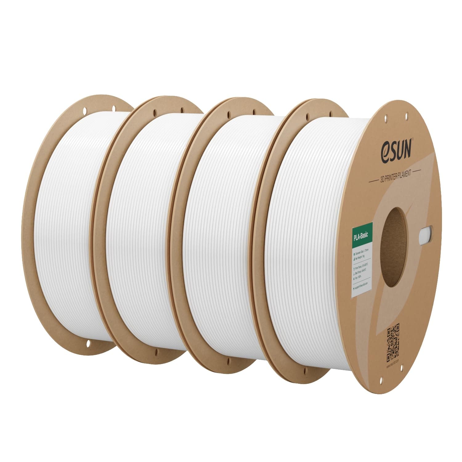 eSUN PLA Filamento 1.75mm, PLA Basic Filamento Precisión Dimensional +/- 0.05mm, 1KG por Carrete, 4 Carretes Filamento para 3D Impresoras,Blanco Frío*4