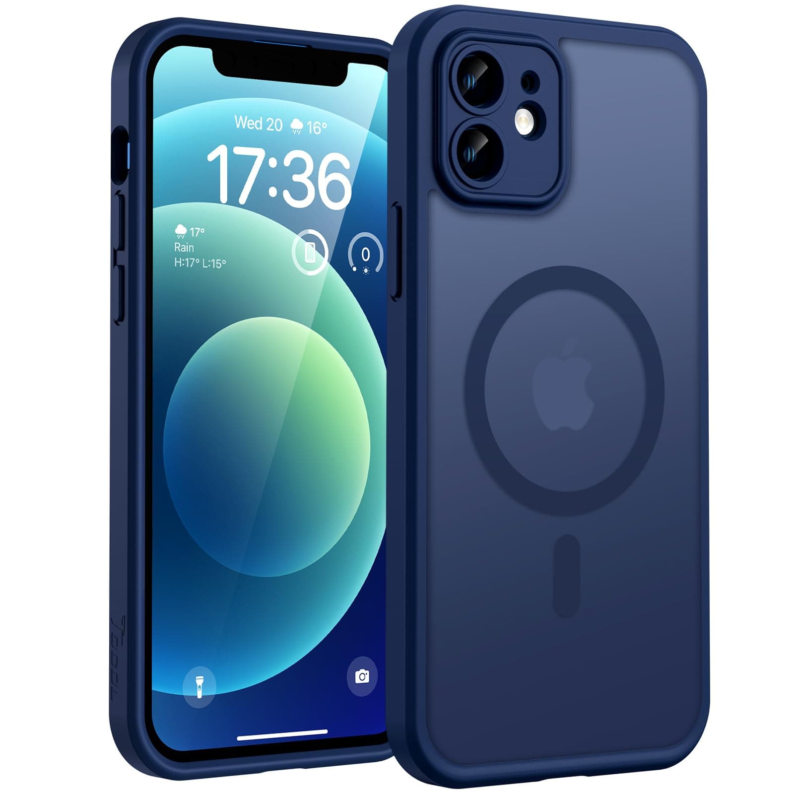 TOCOL Coque Magnétique pour iPhone 12 6,1 Pouces, Compatible avec MagSafe, Protection de l'objectif améliorée, Coque Mat Translucide Fine Antichoc, Bleu