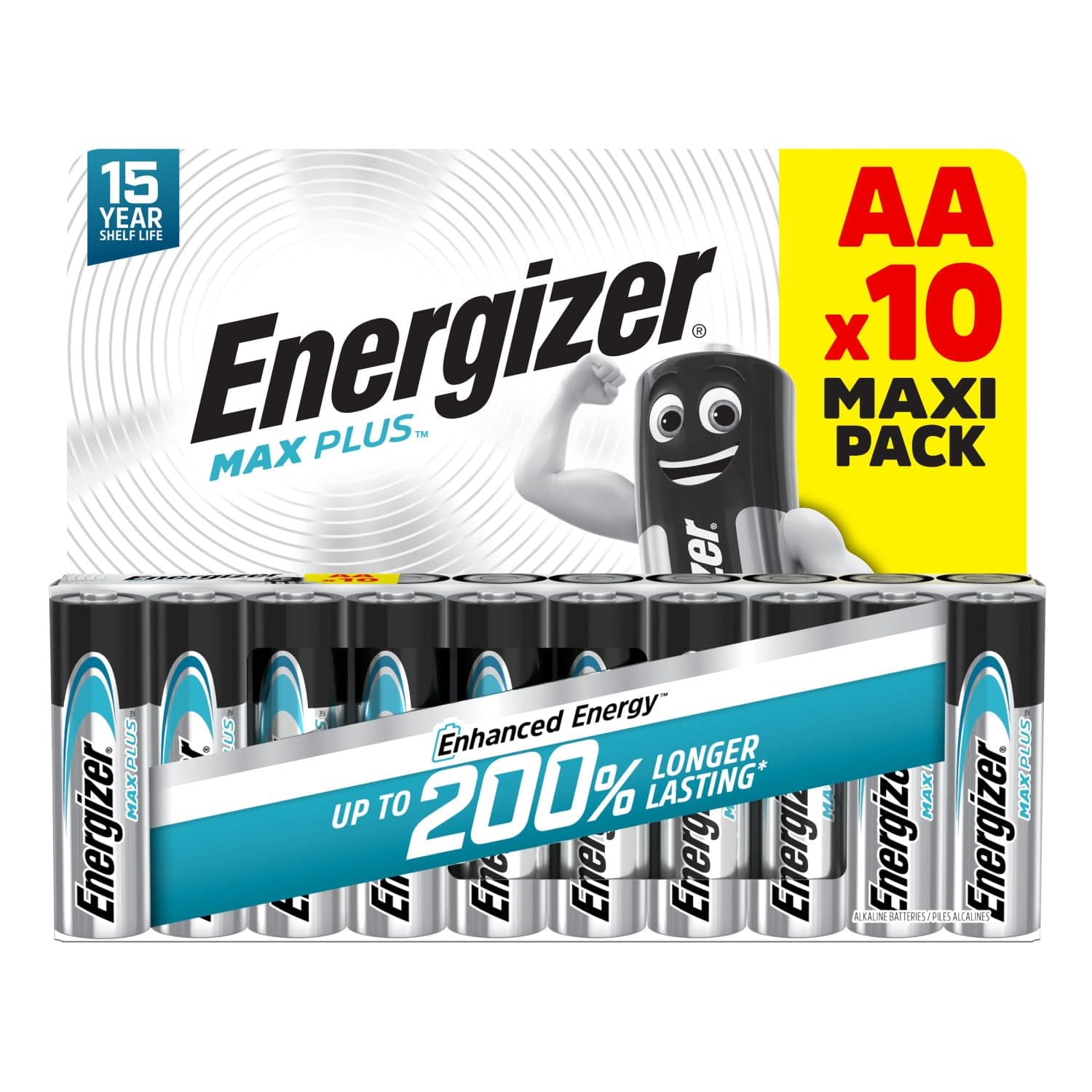 Energizer Max Plus Piles AA (Lot de 10) - Mignon LR6 Alcaline - Puissance Qui Dure 200% Plus Longtemps - Idéales pour Les appareils du Quotidien - Emballage 100% Recyclable - Conservation 15 Ans