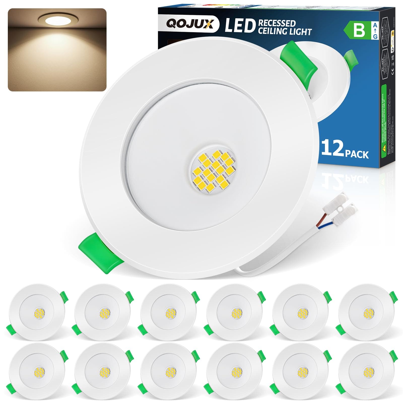12 Pack 5W Downlight LED Techo Empotrable 4000K Clase B, 800 lúmenes Focos LED Empotrables Techo Blanco Neutro Extra Planos 230V IP44 Ojos de Buey Led para Techo Baño, Corte Ø68-80mm, No Regulable