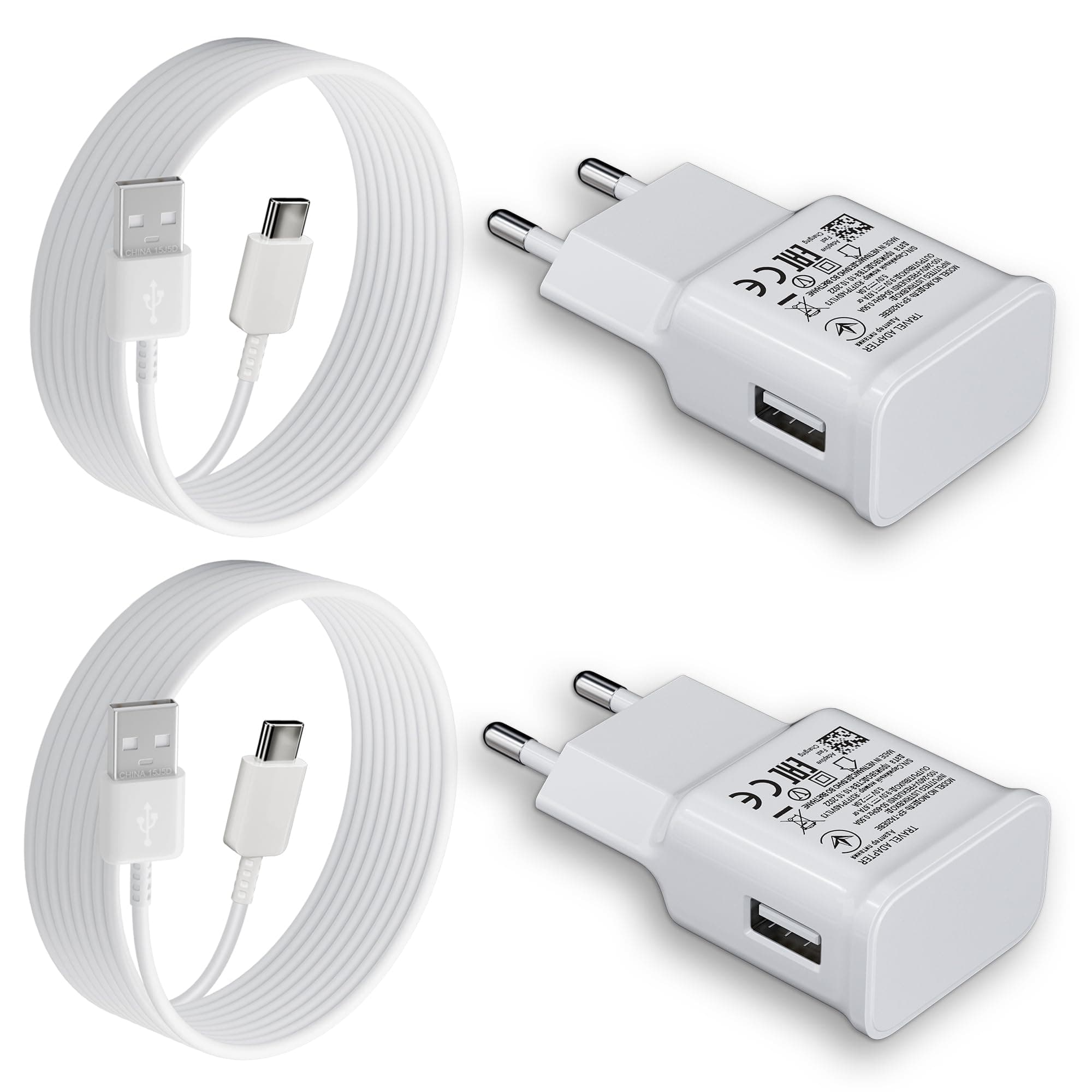 2 Pack Chargeur USB Rapide avec Câbles USB C de 2 M pour Samsung Galaxy S21 S20 S10 S9 S8 Plus A12 A13 A14 A15 A20 A25 A33 A34 A35 A40 A52 A53 A54 A55 M53 M34 M13 Note 9, Chargeur Téléphone Type C