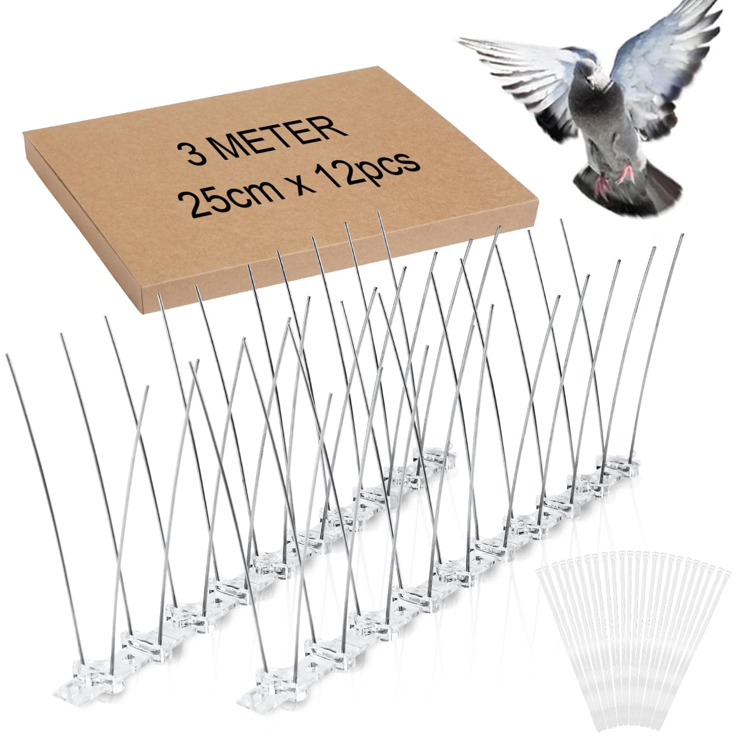 Pinchos antipalomas 3 Metros Pinchos para Palomas, Anti pájaros 12 Piezas espanta pájaros Balcon Pinchos Anti Gatos para techos, Jardines, barreras privadas, terraza y Ventanas