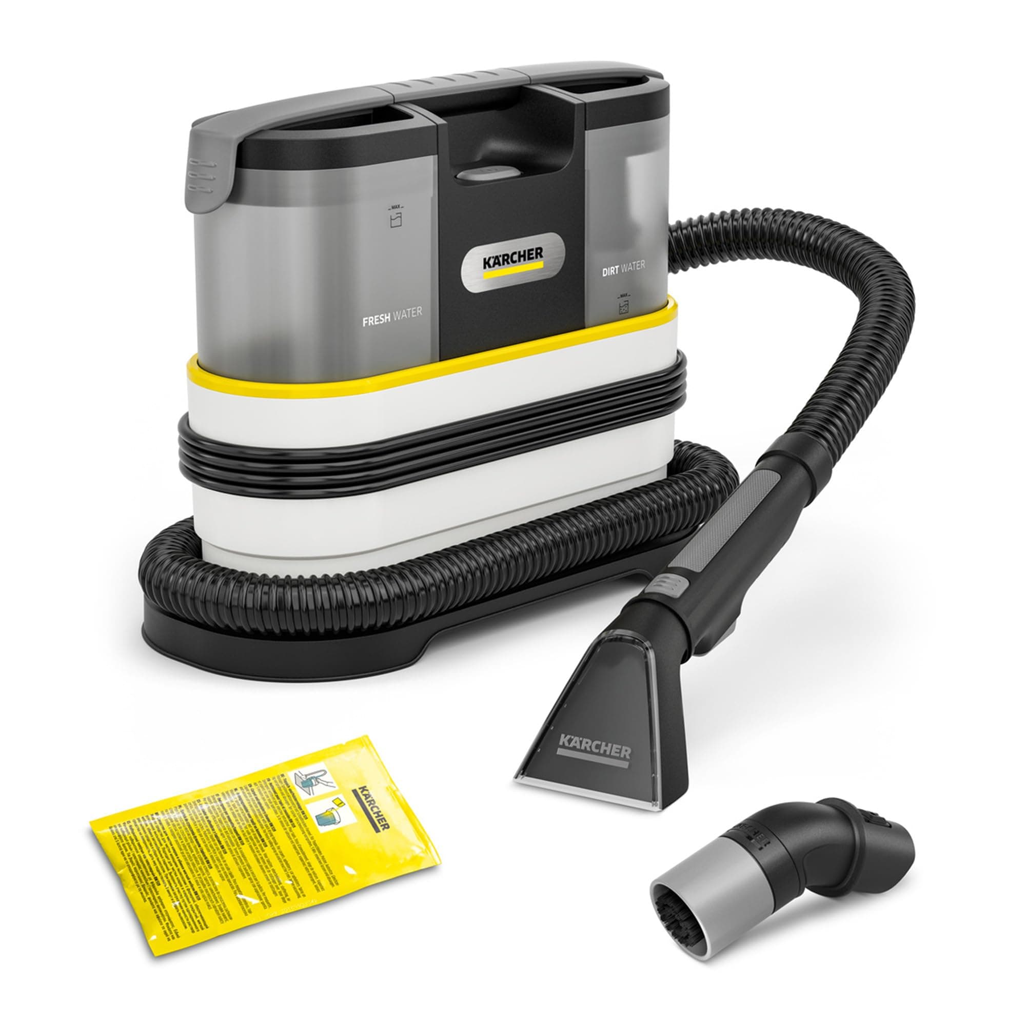 Kärcher Détacheur SE 2 Spot Care, puissance d'absorption : 450 W, réservoir d’eau propre: 1,5 l, surface : 2,89 m², poids: 4,2 kg, buse de lavage pour meubles, brosse pour taches et détergent RM 519