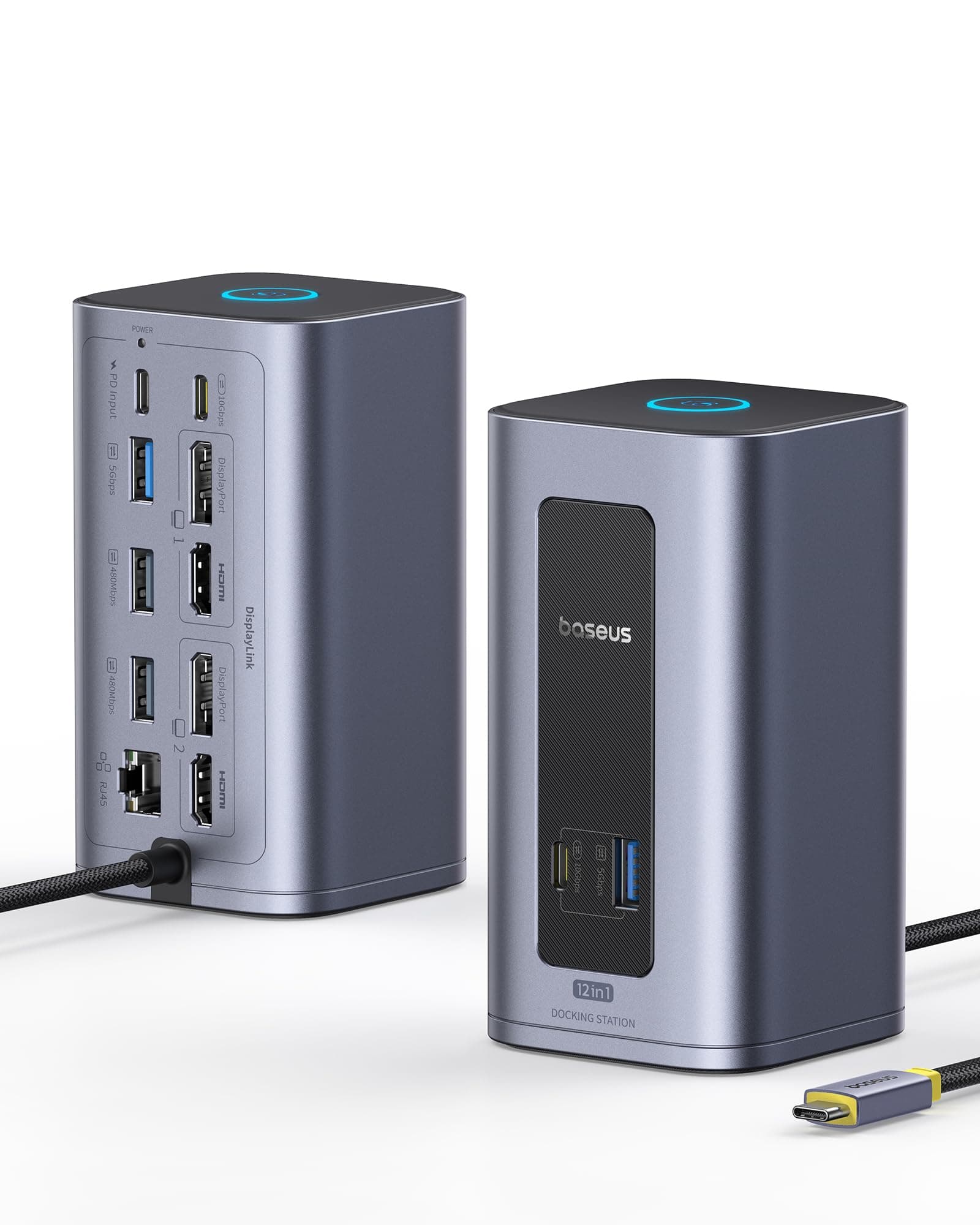 Baseus Nomos Air Mac 12 in 1 Displaylink Docking Station, 2 Monitor Espansione per macOS, con 2K HDMI/DP, 10Gbps USB-C/A, 100W PD, Gigabit Ethernet, Driver Displaylink Richiesto
