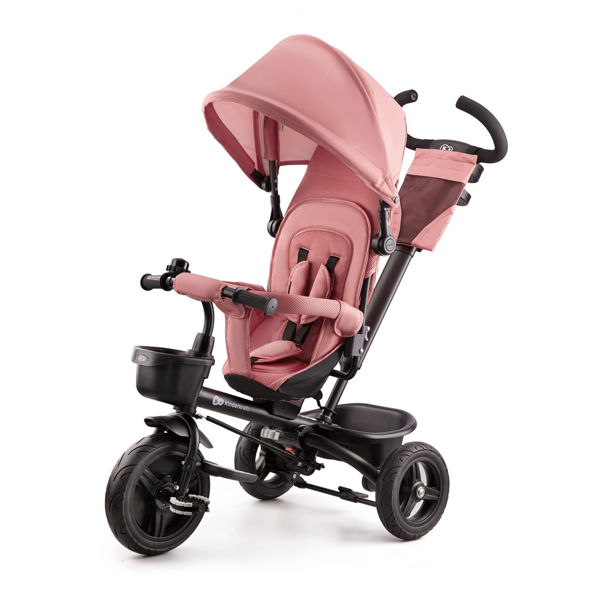Kinderkraft Aveo Tricycle Bébé Évolutif, Draisienne Évolutif, Trike Bebe, Velo Poussette Bebe Évolutif, Velo Enfant 5 Ans, De 9 Mois, Pliable, Facile À Plier, Accessoires Pratiques, Rosa