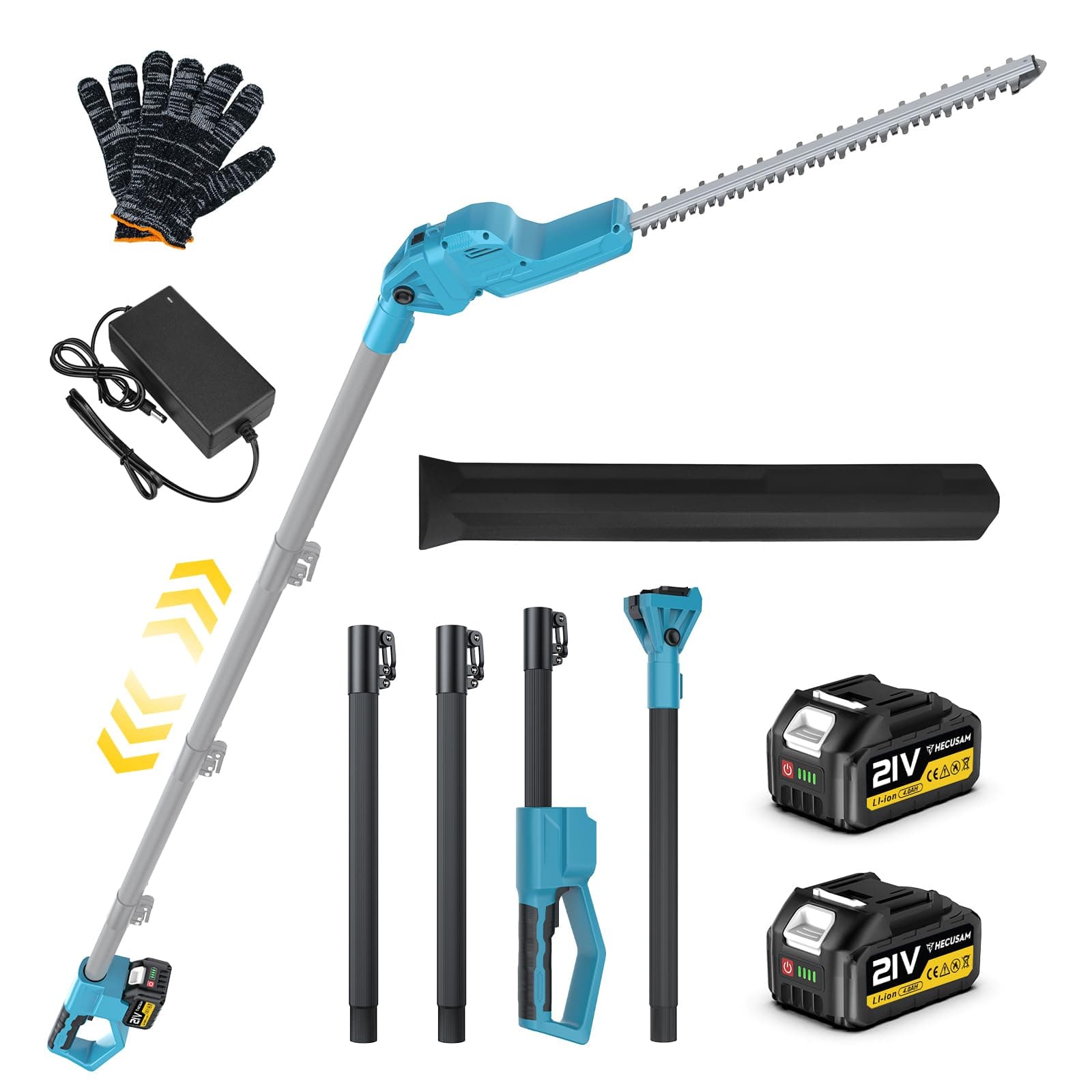 Taille Haie Electrique Telescopique 4,5 m avec Une Taille de 1,80 m, Taille-Haies Électriques avec Lame Double Action 52 cm, 2 * Batteries 4,0Ah, Tête Pivotante 180° Réglable, pour Haies Hautes