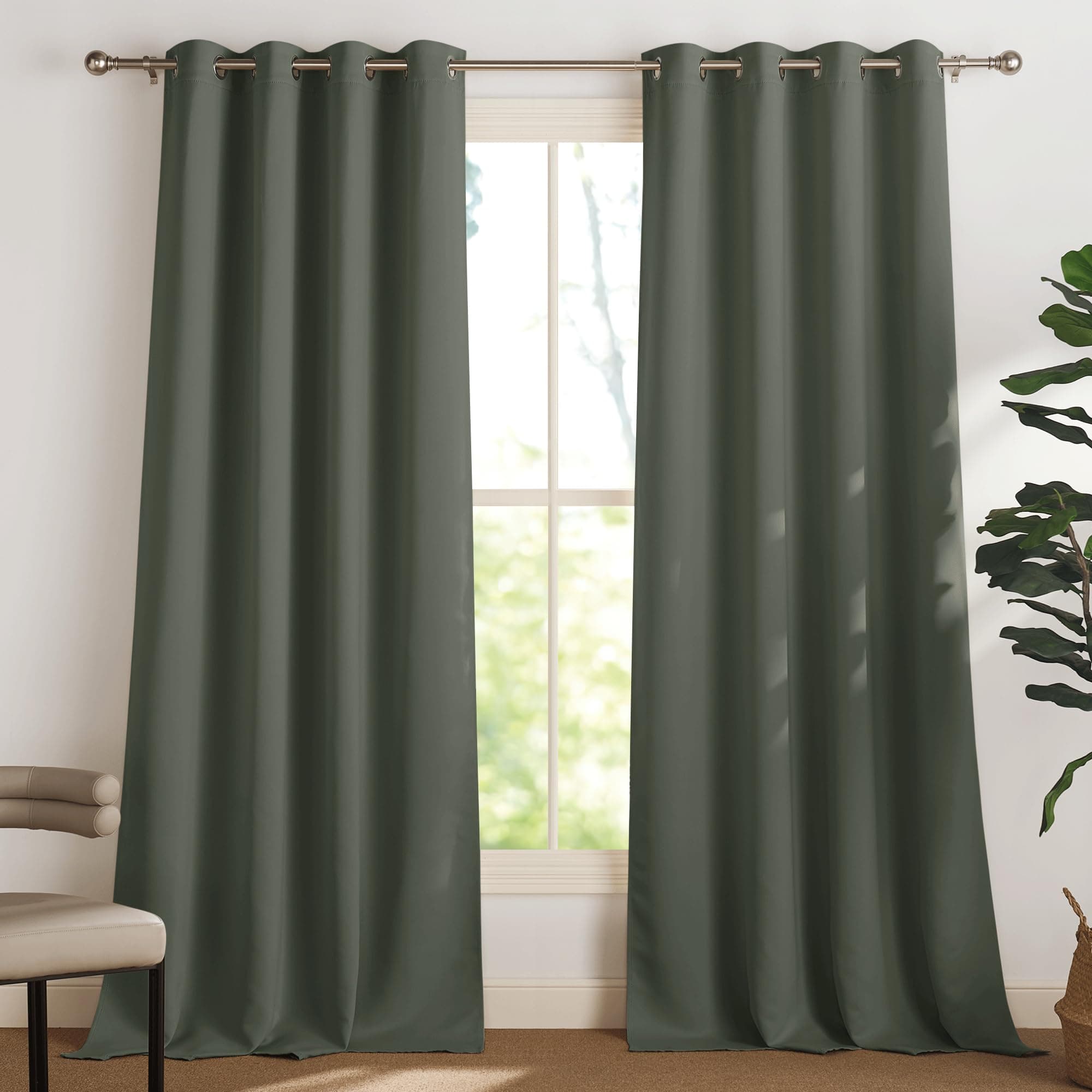 PONY DANCE Tende Oscuranti per Interni 2 Pezzi L 140 x A 350 cm Tenda Oscurante Termica isolante freddo e caldo per Salotto Curtains Soggiorno con Anelli, Verde Grigiastro