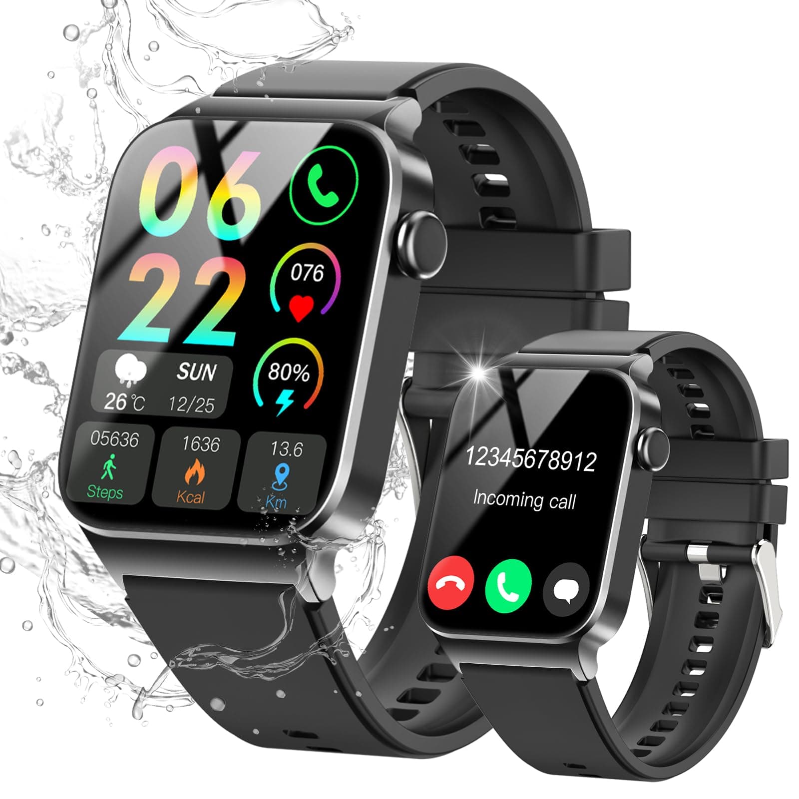STECEi Montre Connectée Homme Femmes avec Appel Bluetooth, 1.85" Smartwatch avec 110+ Sportifs,Etanche IP68 Smart Watch, Podometre/Cardiofrequencemetre/Sommeil, Montre Sport pour iOS Android, Noir