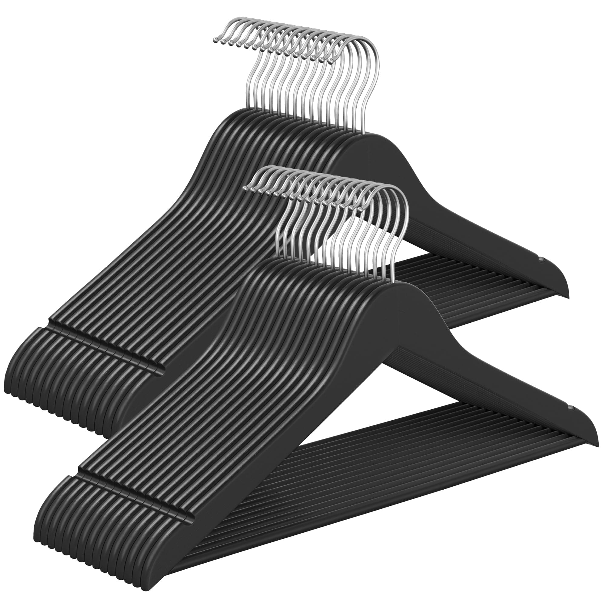 SONGMICS Kleiderbügel Holz, 30er Set, Holzbügel schlank, Bügel, platzsparend, Hosenbügel, 360° drehbarer Haken, Birkenholz, für Träger und Jacken, tintenschwarz CRW030B01