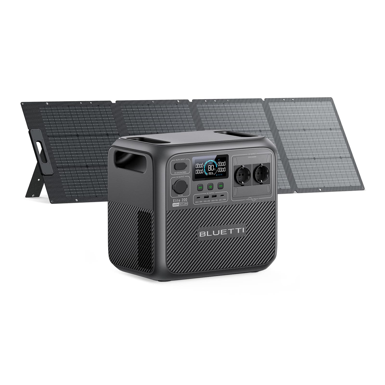 BLUETTI Elite 200 V2 Générateur Électrique Portable avec 200W Panneau Solaire, 2073,6Wh avec 2 Prises CA 2600W, Durée de Vie de 17 Ans, Alimentation de Secours LiFePO4 pour Camping-car