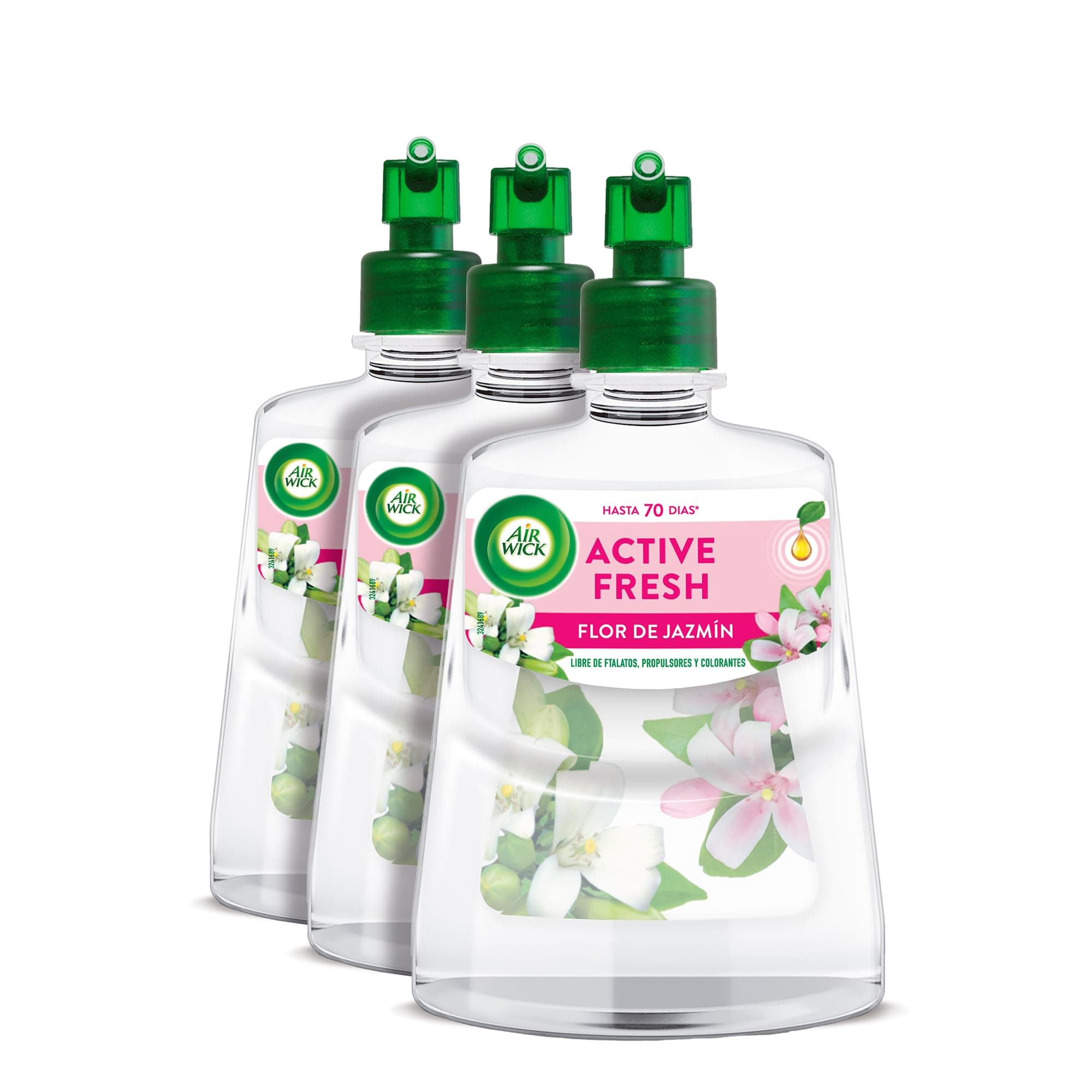 Air Wick Active Fresh Spray Automatico Sin Aerosol - Ambientador para casa con Aroma a Flor de Jazmín - Pack de 3 Recambios (228mlx3)