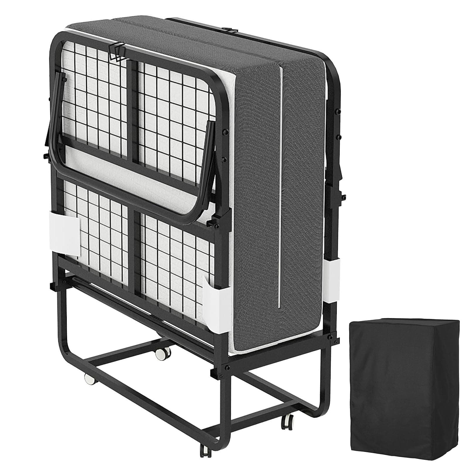 Cama plegable para adultos, 80 x 190 cm, cama plegable para adultos, con colchón de espuma de 13 cm, cama supletoria plegable con 4 ruedas y somier de láminas de metal para invitados, carga 200 kg