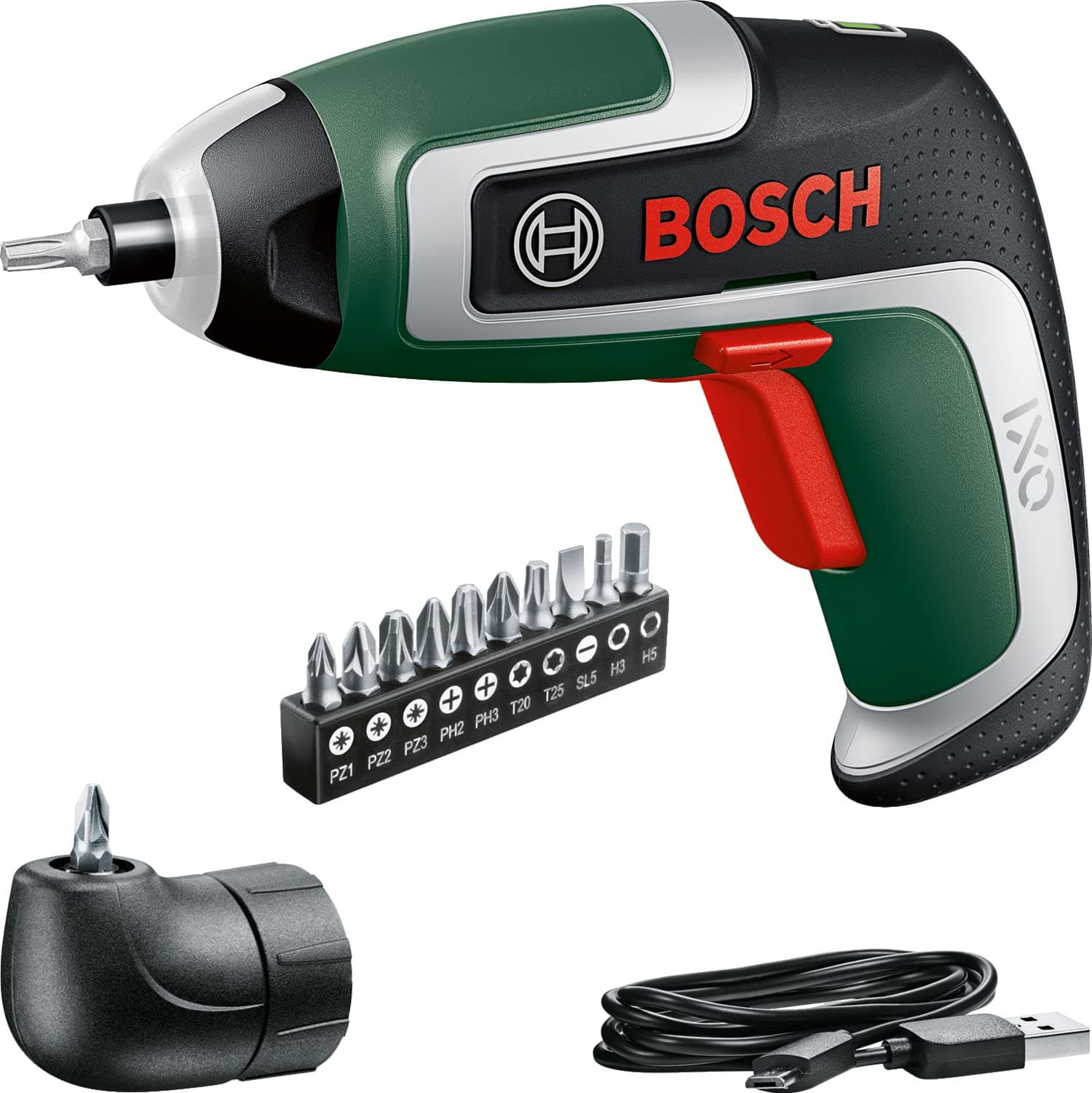 Bosch Akkuschrauber IXO (7. Generation; 3,6V; 2,0Ah; 5,5Nm; mit Mikro-USB-Kabel; Inklusive Winkel-Aufsatz; schraubt bis zu 190 Schrauben, im Karton) – Amazon Edition