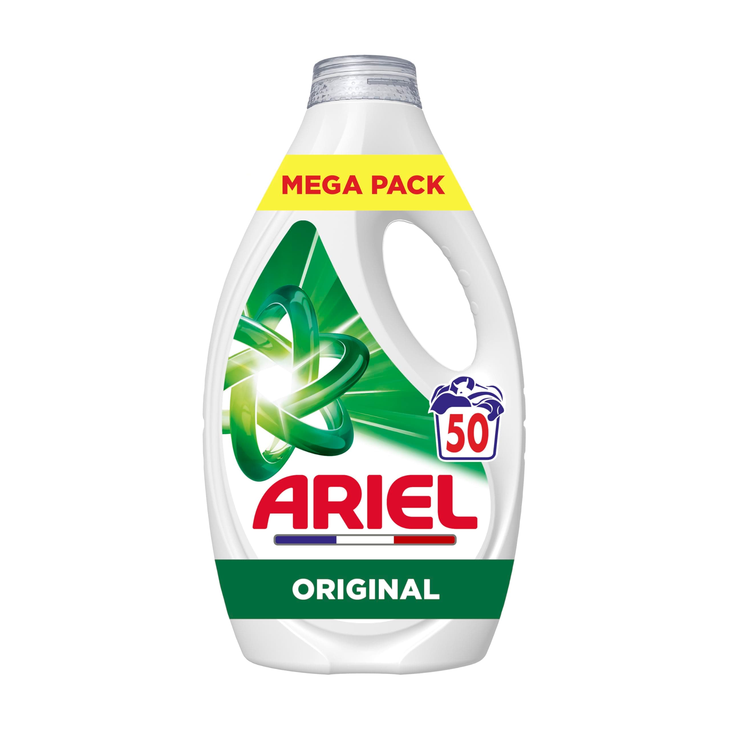 Ariel Original Lessive Liquide, 50 Lavages, Action Détachante En 1 Seul Lavage, Impeccable Même à Froid, Fabriqué en France