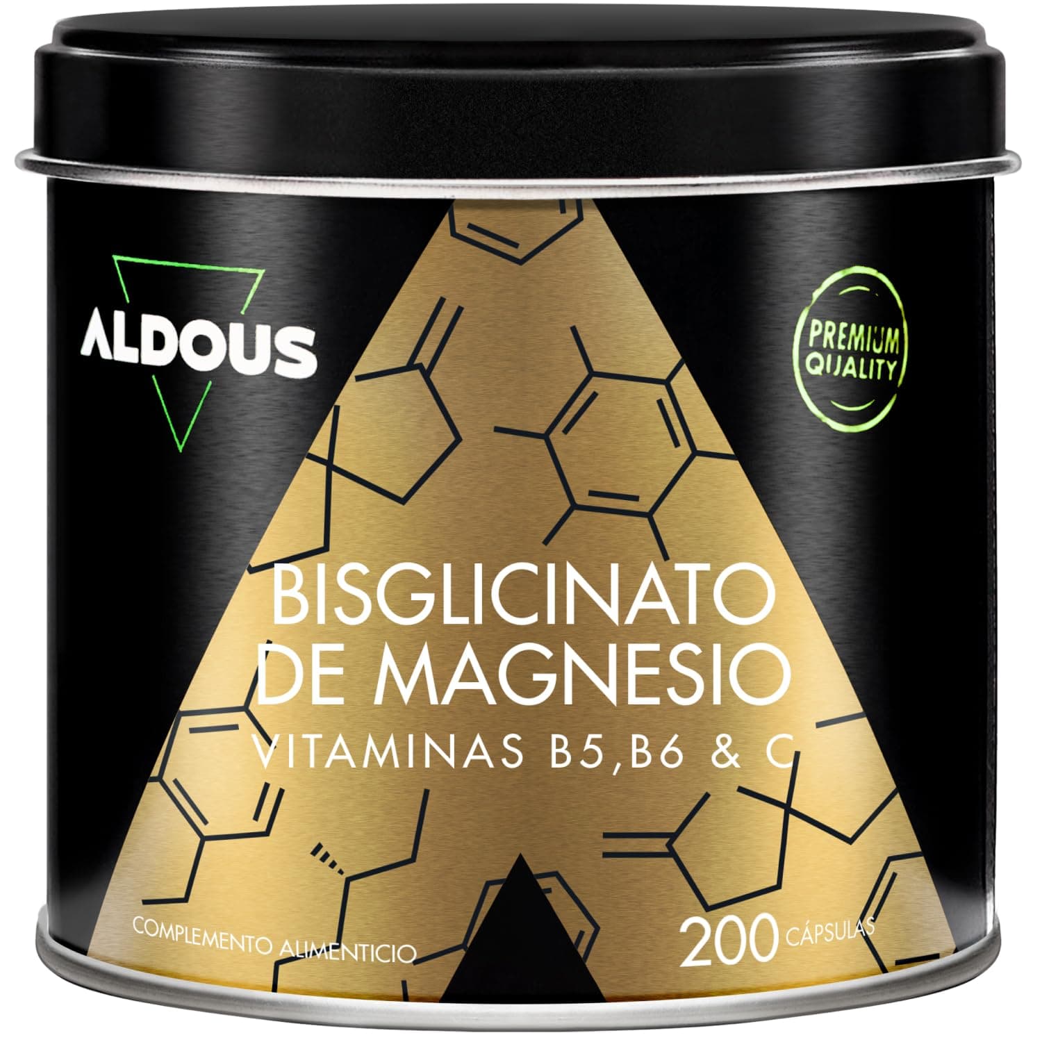 Magnesio Bisglicinato - 200 Cápsulas - Vitamina C, B6, B5 - Bisglicinato de Magnesio Alta Biodisponibilidad - Vitaminas para el Cansancio - Huesos, Articulaciones, Músculos - Glicinato - ALDOUS