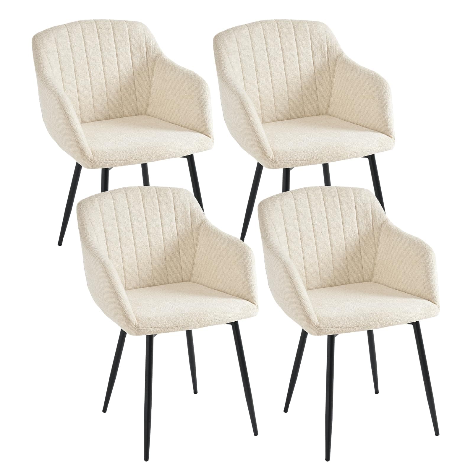 Goeurvant Juego de 4 sillas de comedor con reposabrazos, sillas tapizadas de chenilla, sillas con reposabrazos, sillas de cocina con respaldo y estructura de metal para comedor, color blanco crema
