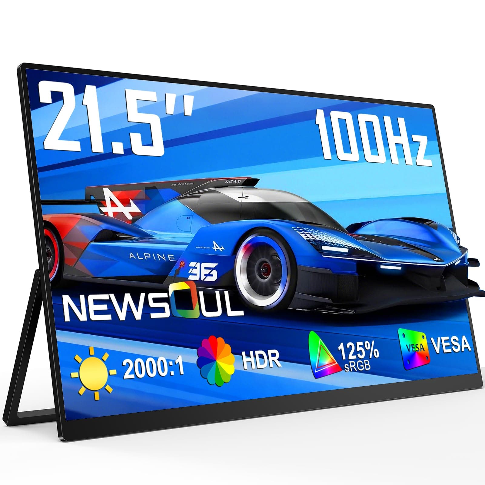 Newsoul Écran Portable 21,5 Pouces, 100Hz Moniteur Portable QLED 2000:1 FreeSync 450 nits avec USB-C et HDMI, Compatible VESA et Support 180° pour Ordinateur Portable/PC/Phone/Console