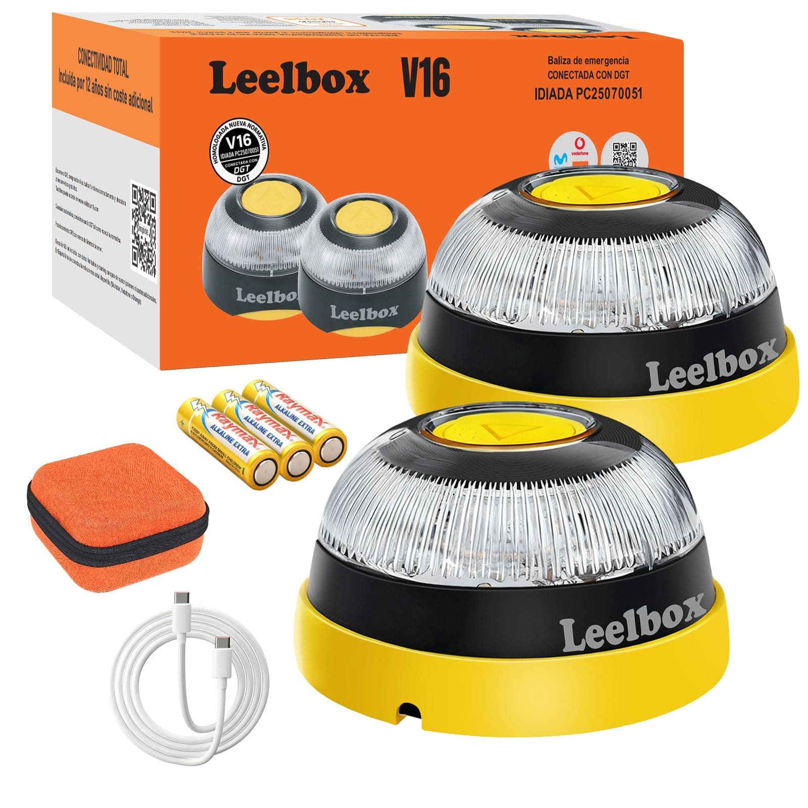 [2 Unidades]Baliza V16 Homologada DGT con Geolocalizador, Datos Gratis hasta 2038, Doble Fijación (Imán + Ventosa), Obligatoria 2026, Geolocalización 3.0