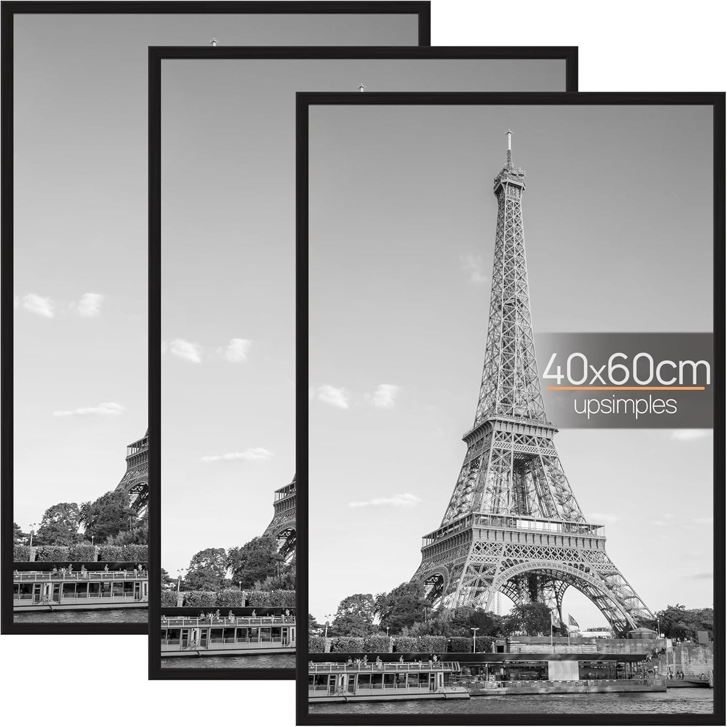 upsimples Lot de 3 Cadre 40 x 60 cm, Cadre Photo 40x60 Noir, pour Galerie de Photos, Bande D'insertion, Montage Mural Horizontal ou Vertical