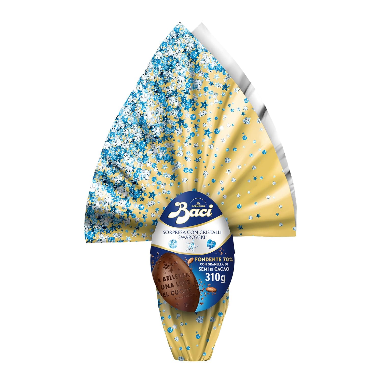 BACI PERUGINA Uovo di Pasqua 2026 Cioccolato Fondente 70% con Sorpresa Swarovski e 4 Cioccolatini 310g
