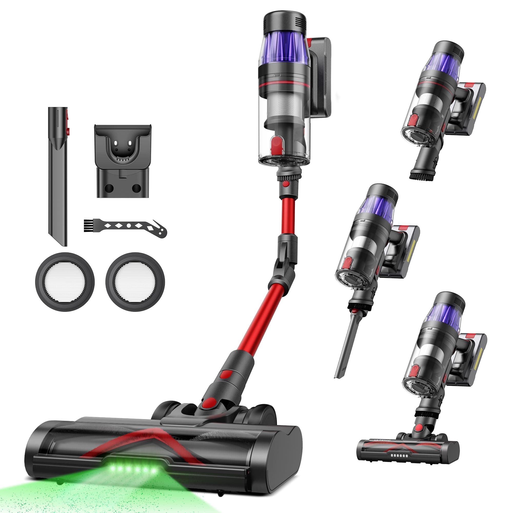 Ultenic U16 Aspiradora sin Cable 55Kpa/60Min, Pantalla LED Muestra Batería Restante en Minutos, Escoba Aspiradora Antienredo con Tubo Articulado, Limpia el Fondo de los Muebles sin Agacharse