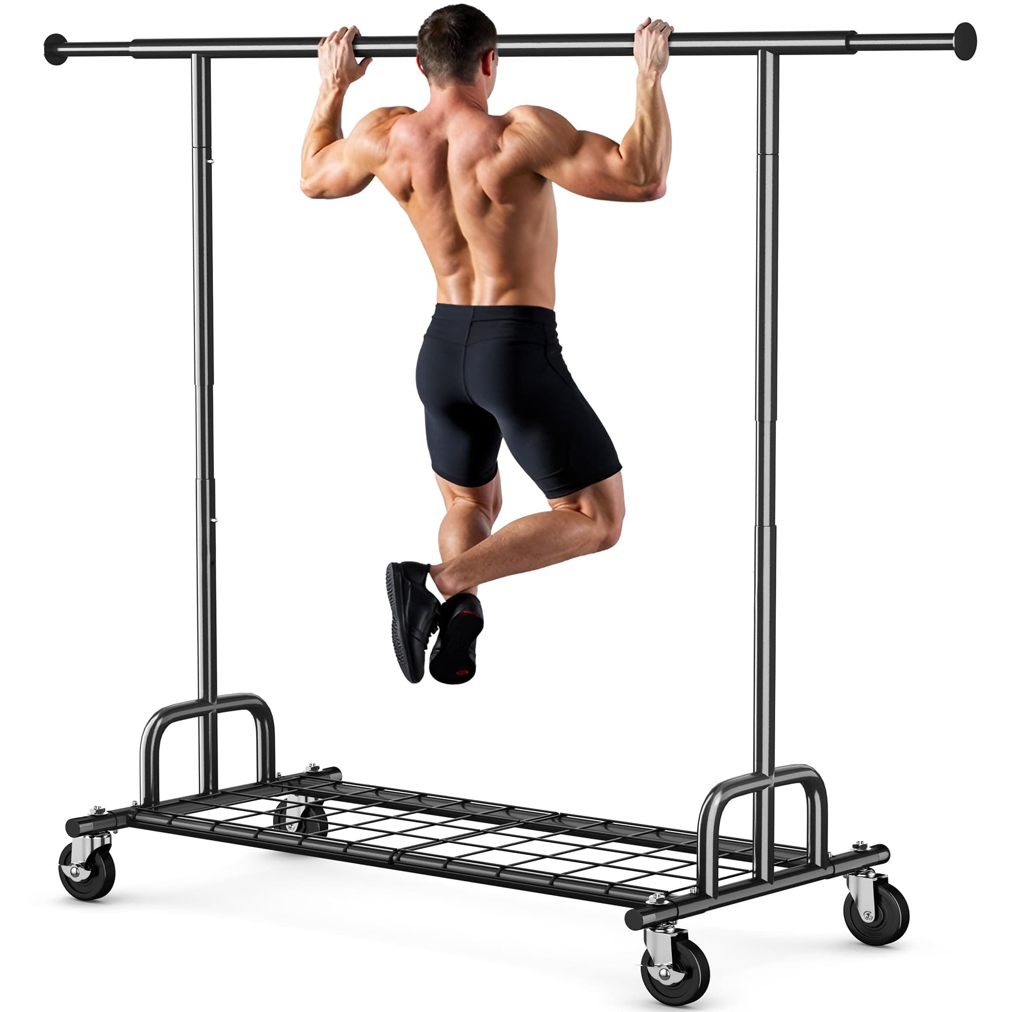 HOKEEPER Portant à vêtements robuste d'une capacité de 238 kg, extensible avec roues et étagères verrouillables, gain de place pour chambre à coucher, appartement, buanderie, noir